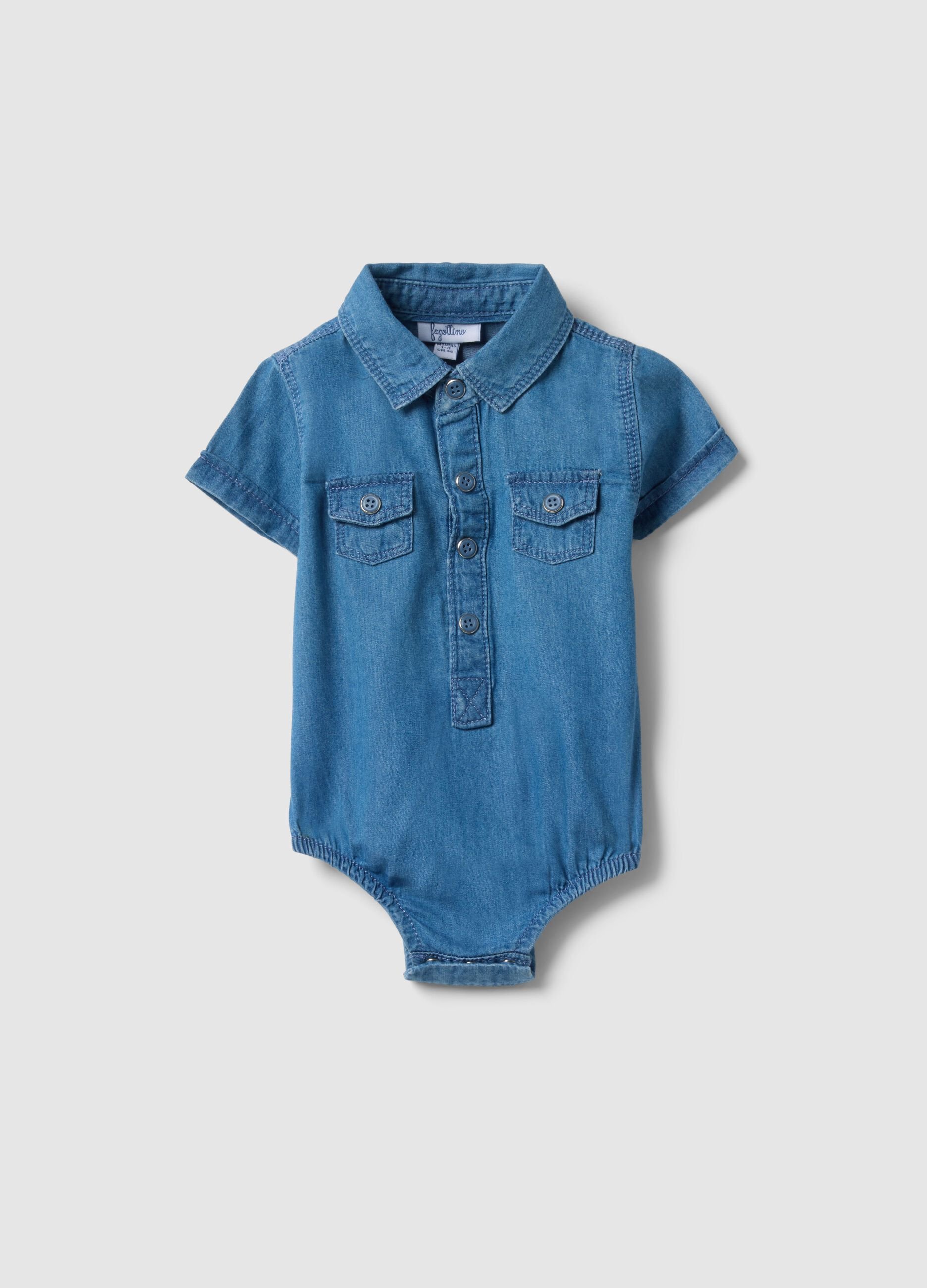 Regular fit pure cotton denim bodysuit for girls