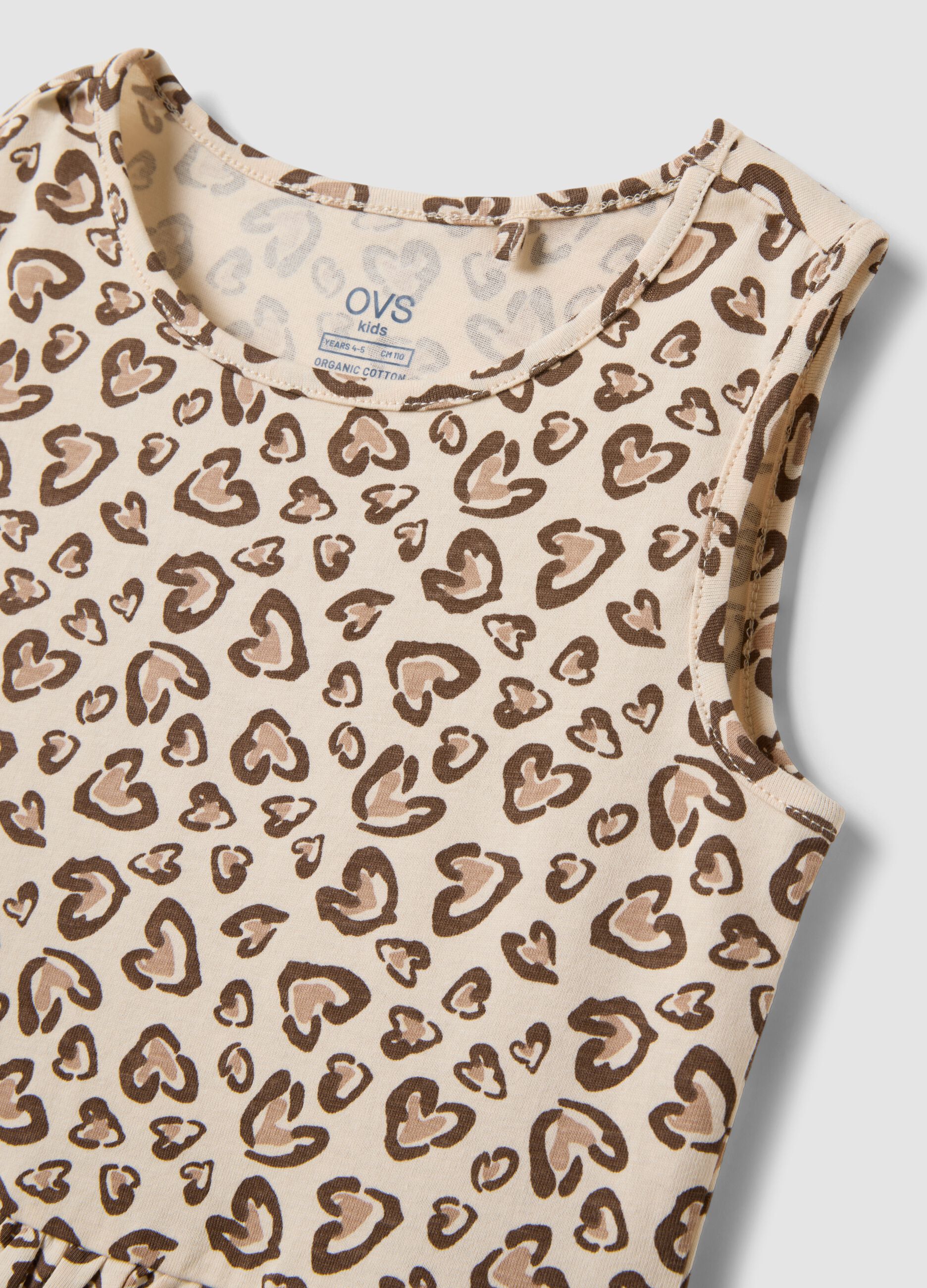 Beige pure cotton mini dress with heart print