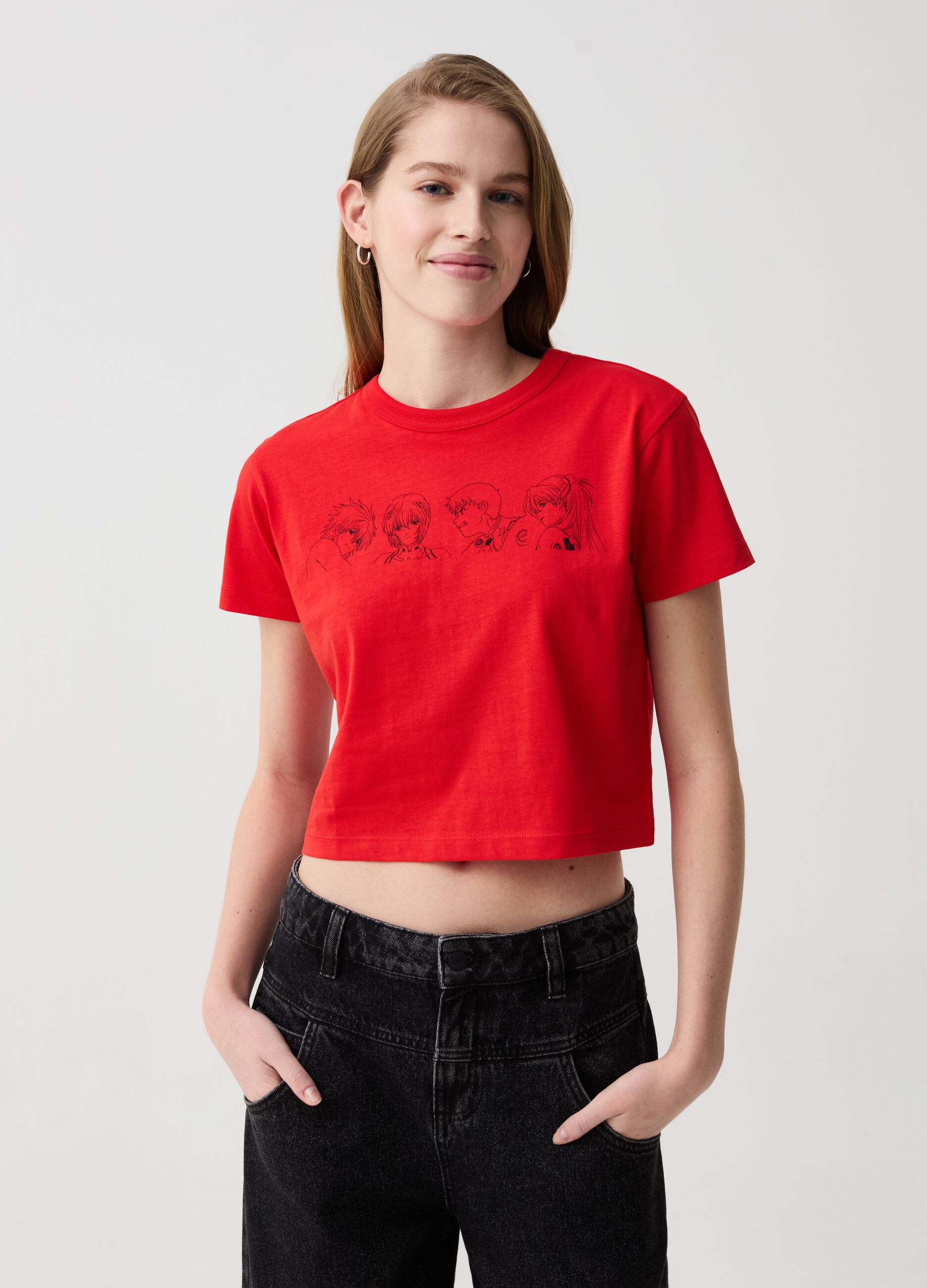 Crop T-shirt with Neon Genesis Evangelion print