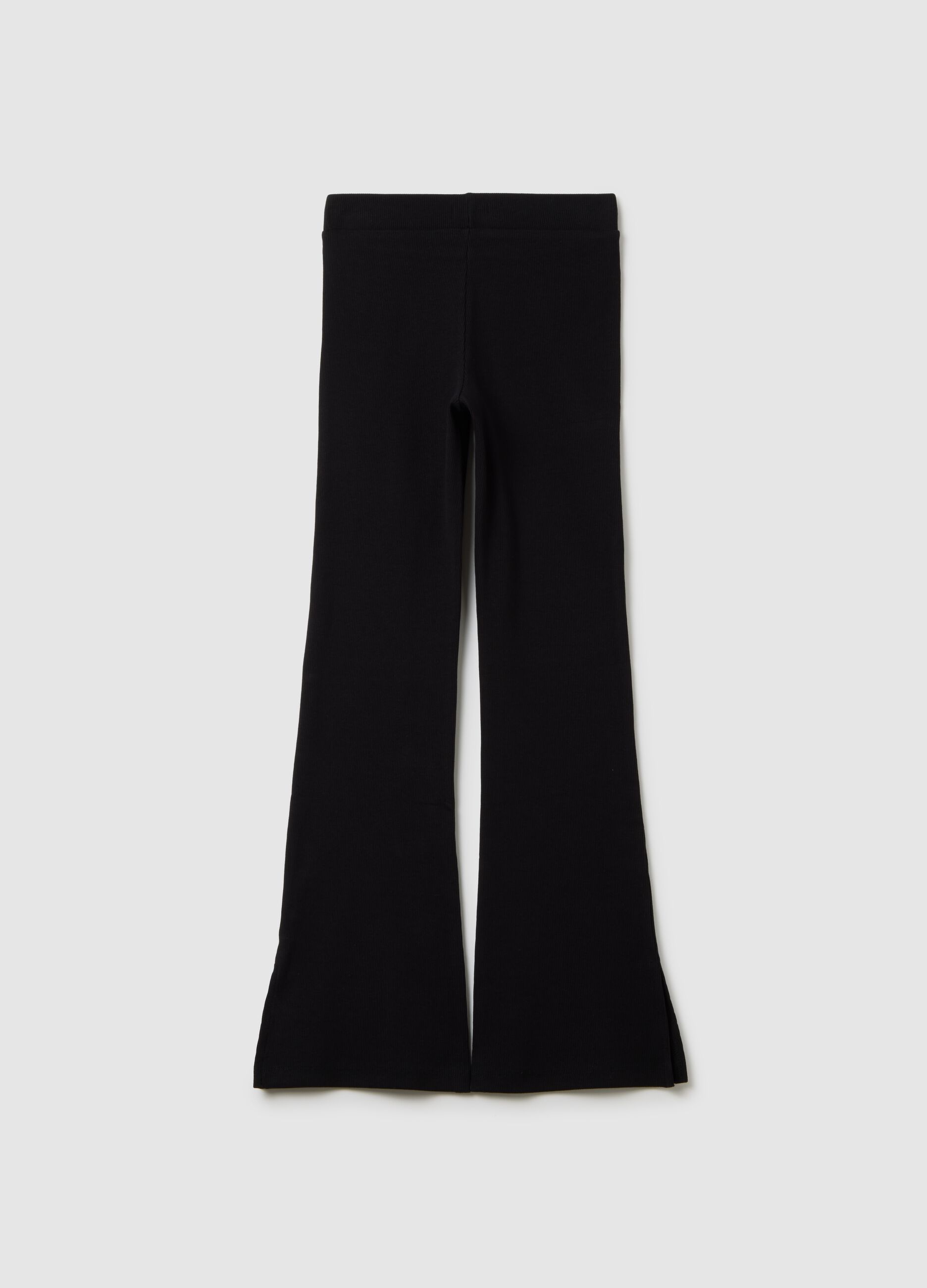 Girls' Black Flare Stretch Cotton Trousers