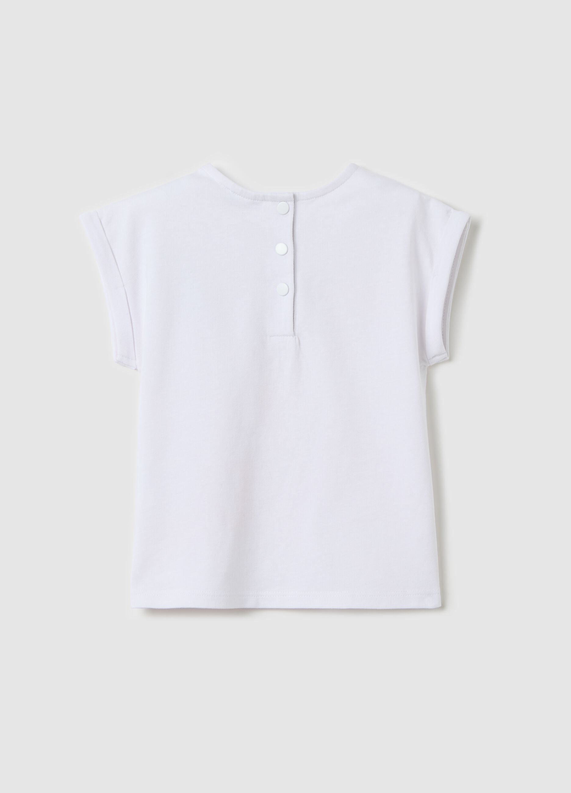 White T-shirt with print and diamanté application