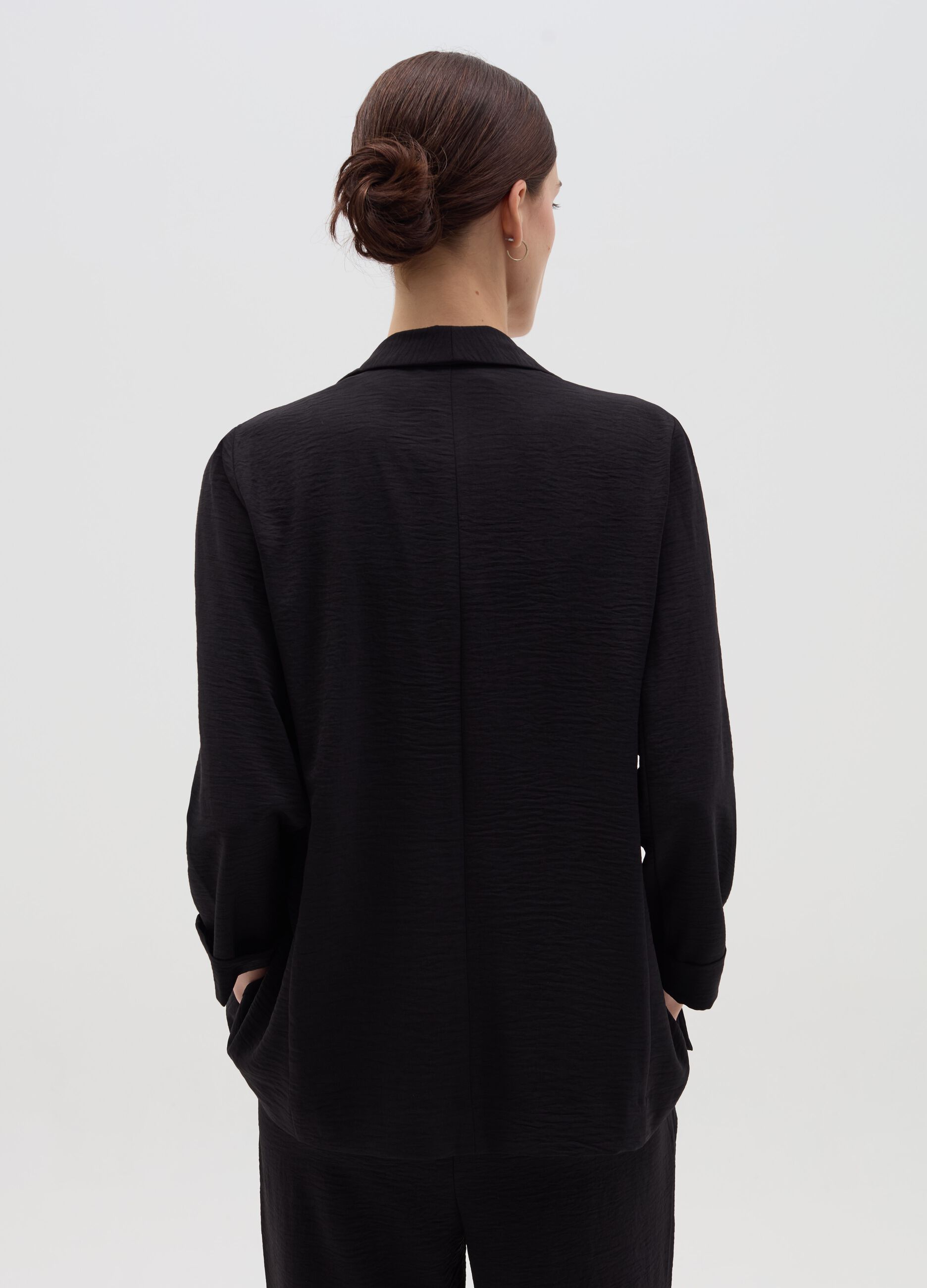 Blazer fluido aperto effetto crinkle