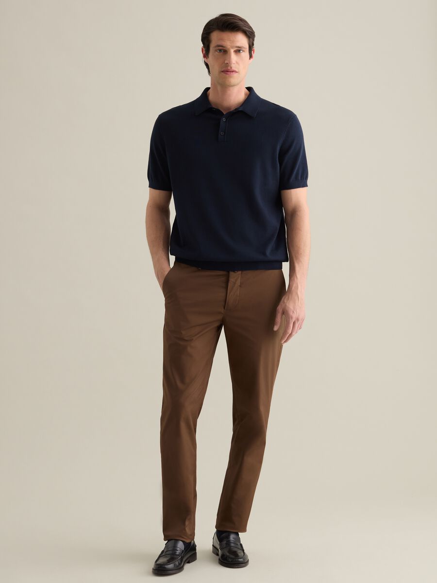 Navy blue polo in cotton, silk and linen_1