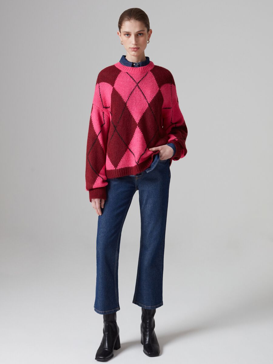 Pullover oversize con fantasia a rombi_0
