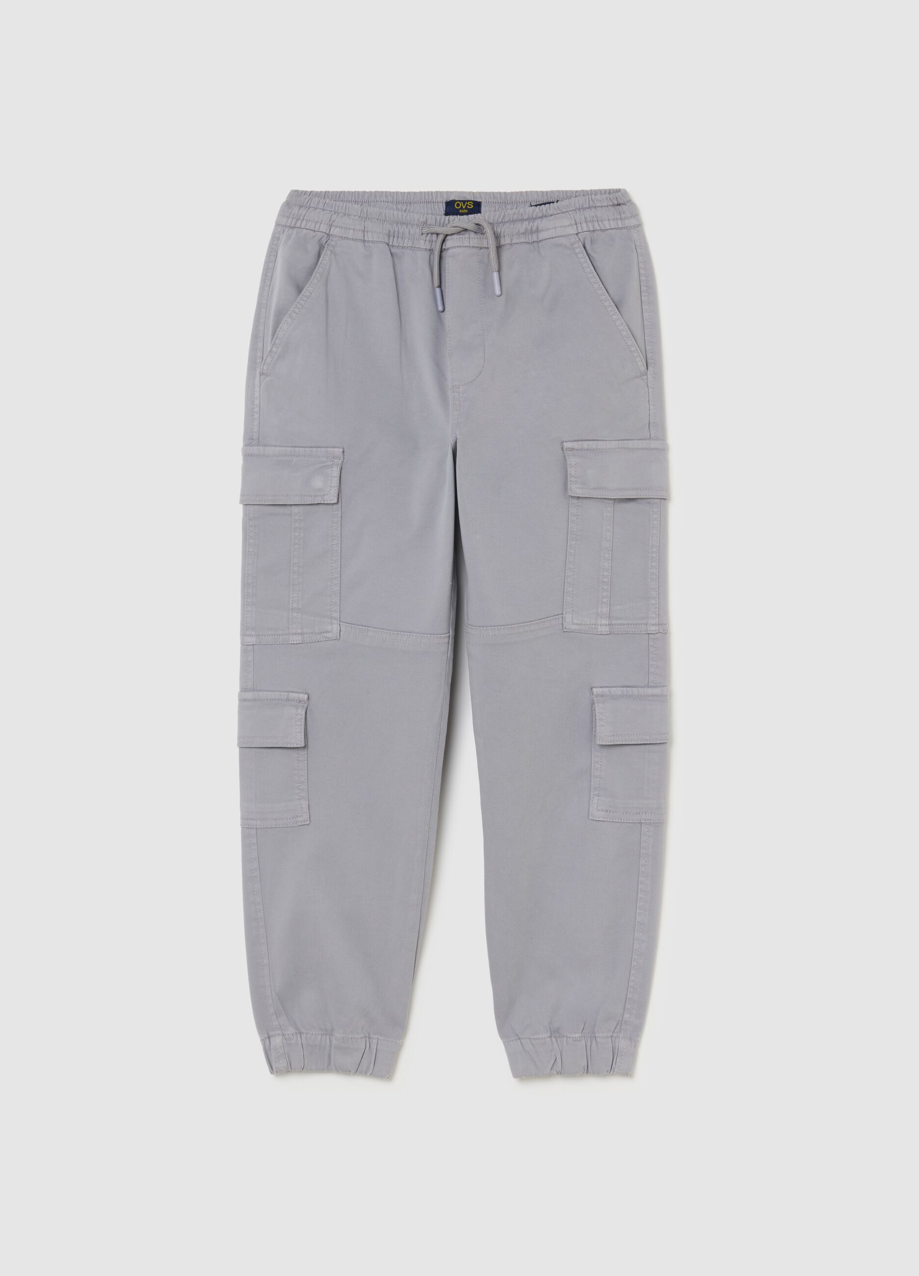 Boy's Grey Stretch Cotton Cargo Trousers
