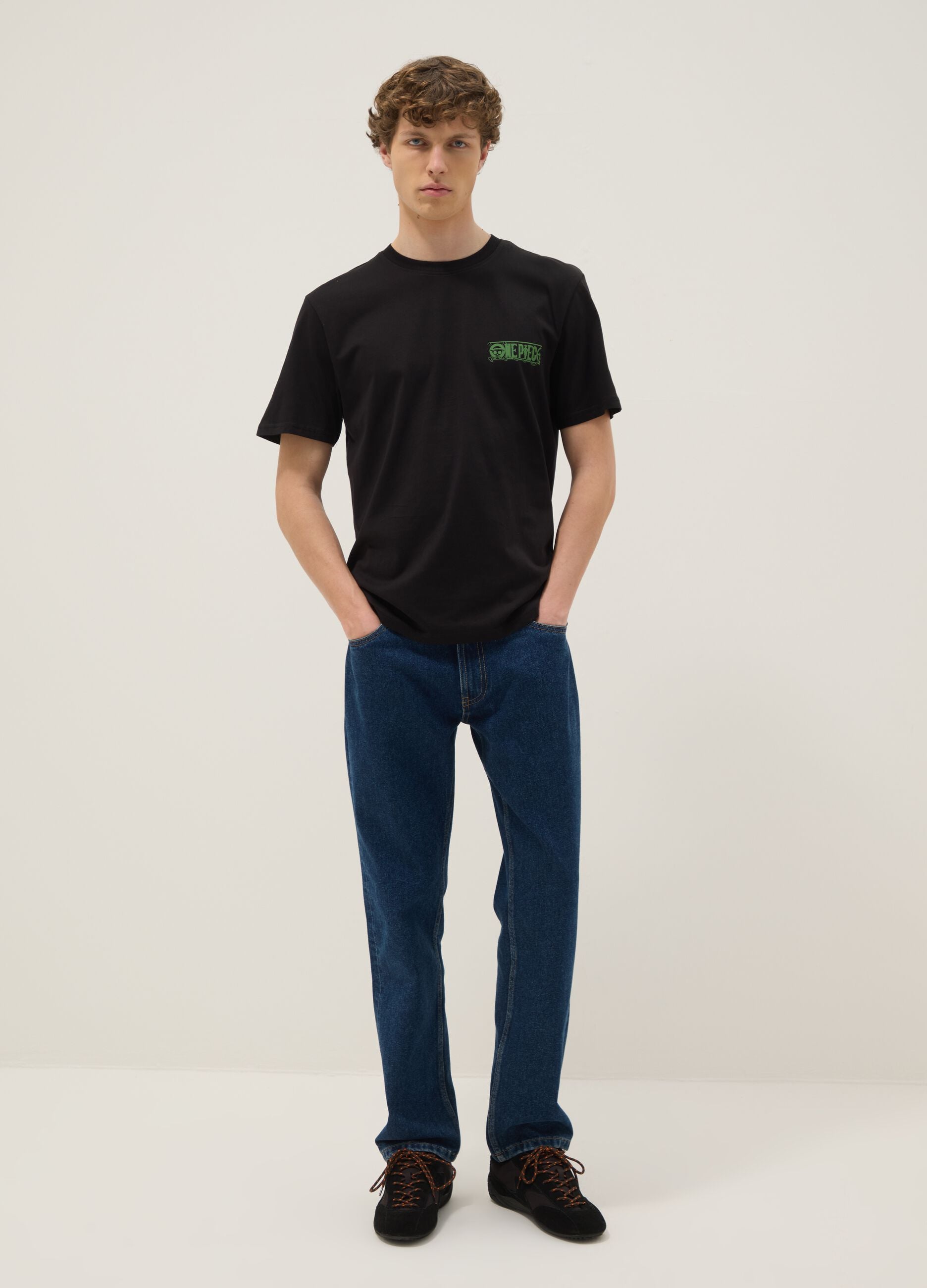 Black One Piece print T-shirt in pure cotton, relaxed fit