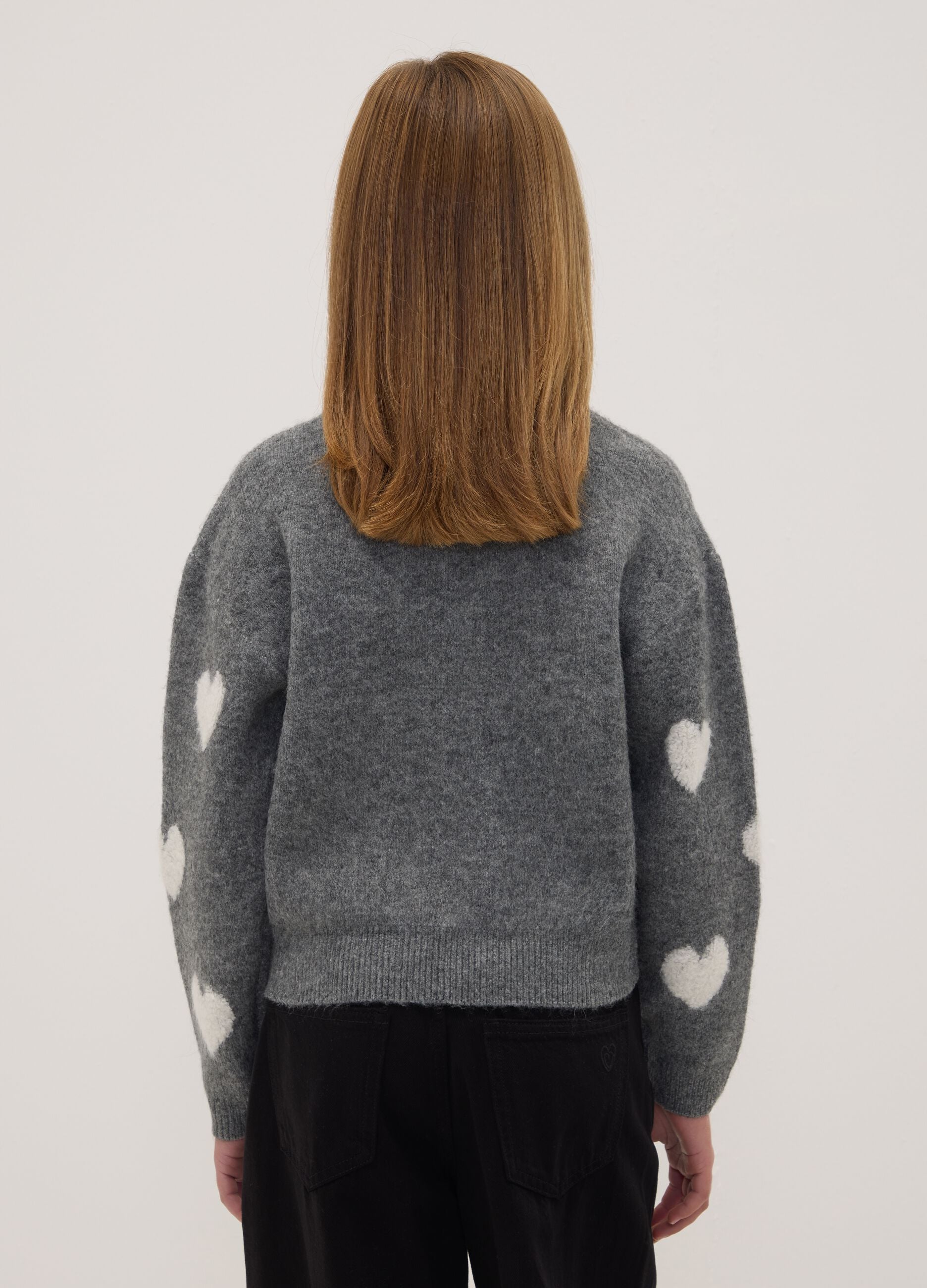 Maglia grigia melange in tessuto elasticizzato girocollo con cuori