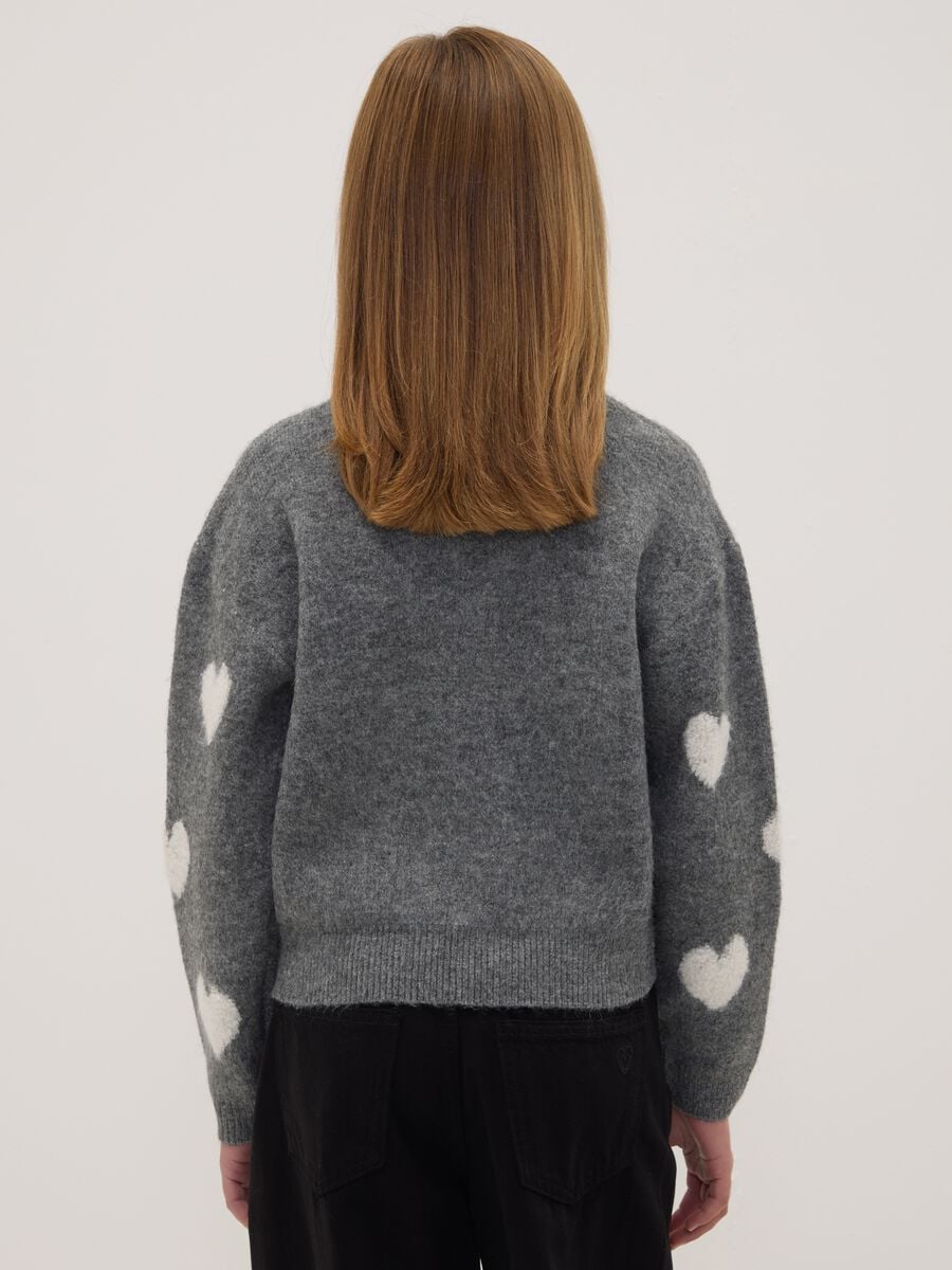 Maglia grigia melange in tessuto elasticizzato girocollo con cuori_2