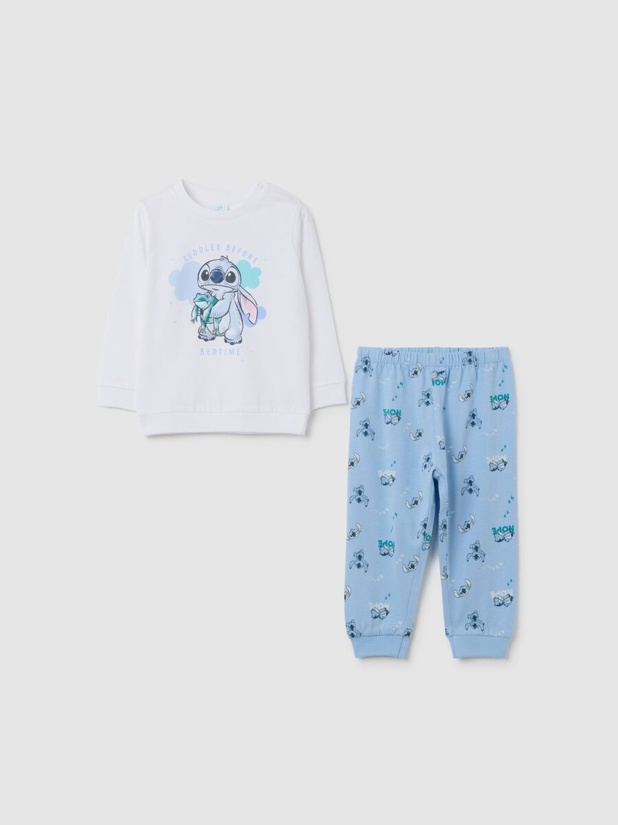 Kids' pyjama set in pure white and blue cotton_0