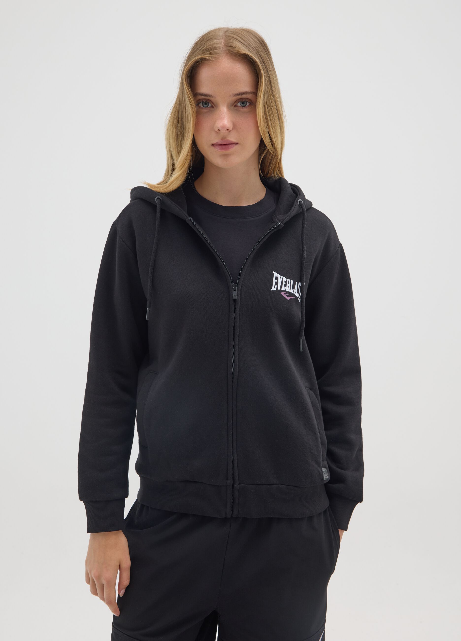 Black regular fit cotton blend sweatshirt
