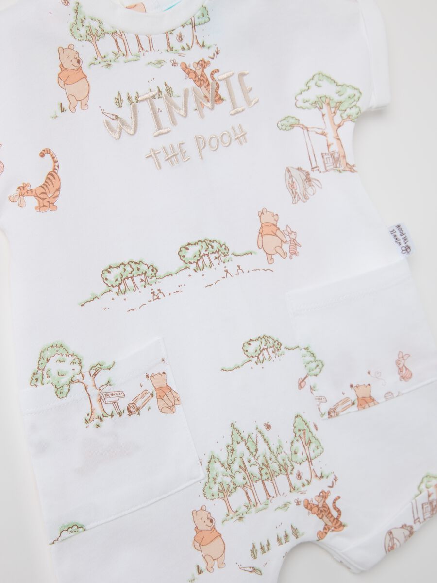 White romper suit in cotton with Winnie the Pooh embroidery and print_2