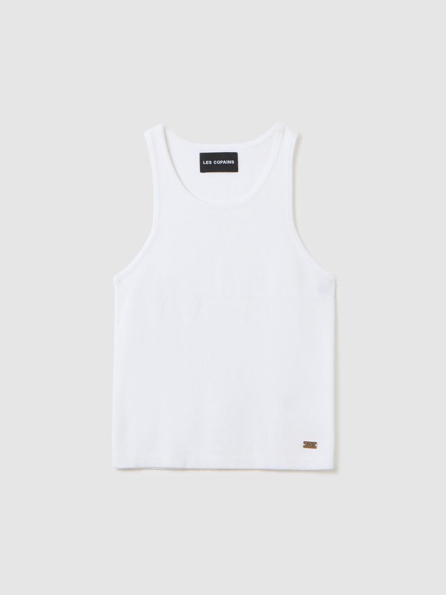 Women's white viscose blend fitted tank top_0