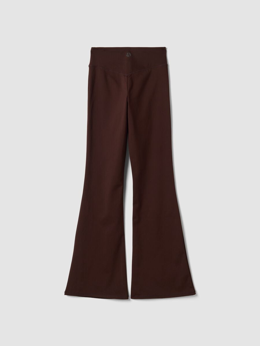 Leggings marroni flare in tessuto elasticizzato_6