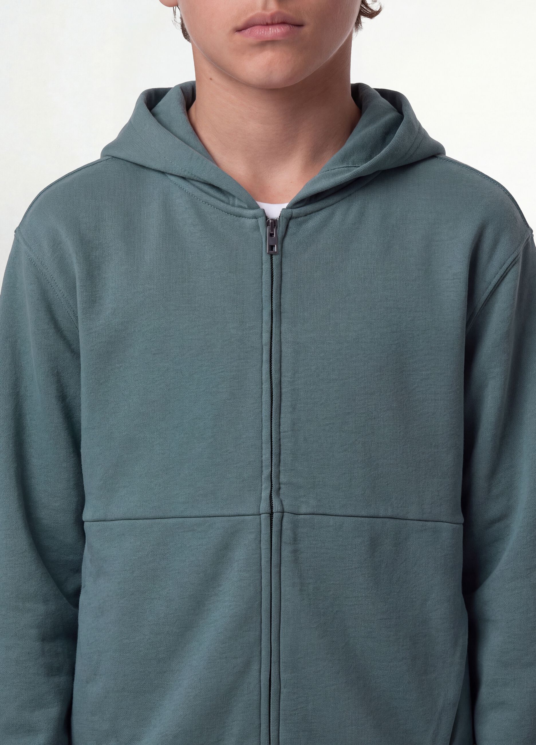 Green organic cotton zip-up hoodie for boys, relaxed fit