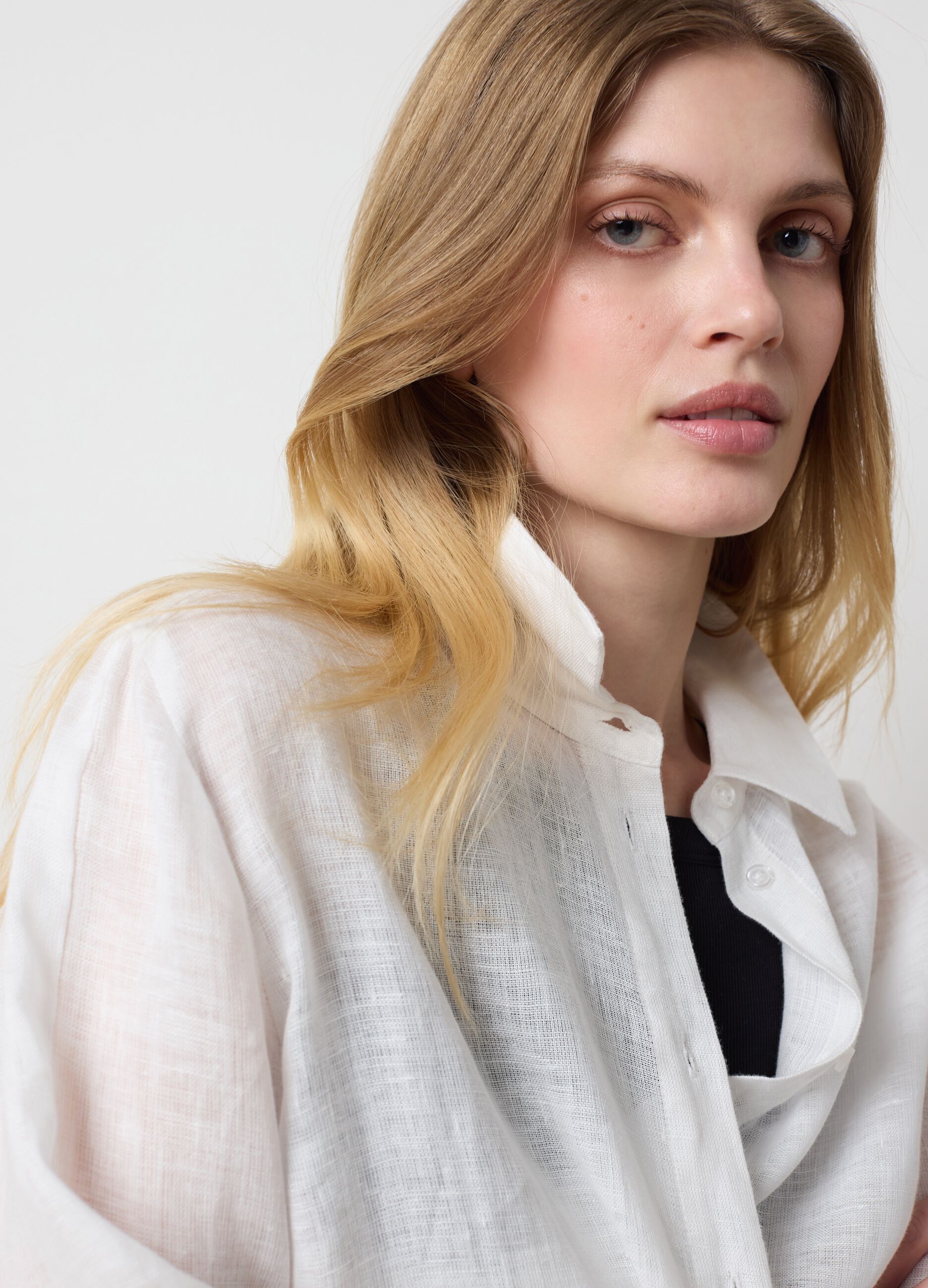 Camicia lunga da donna in puro lino bianca over