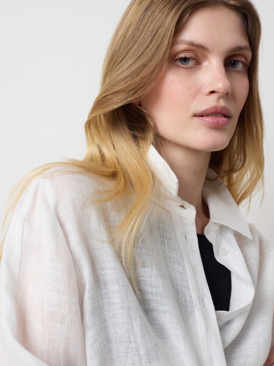 Women's Long White Oversized Linen Shirt_2