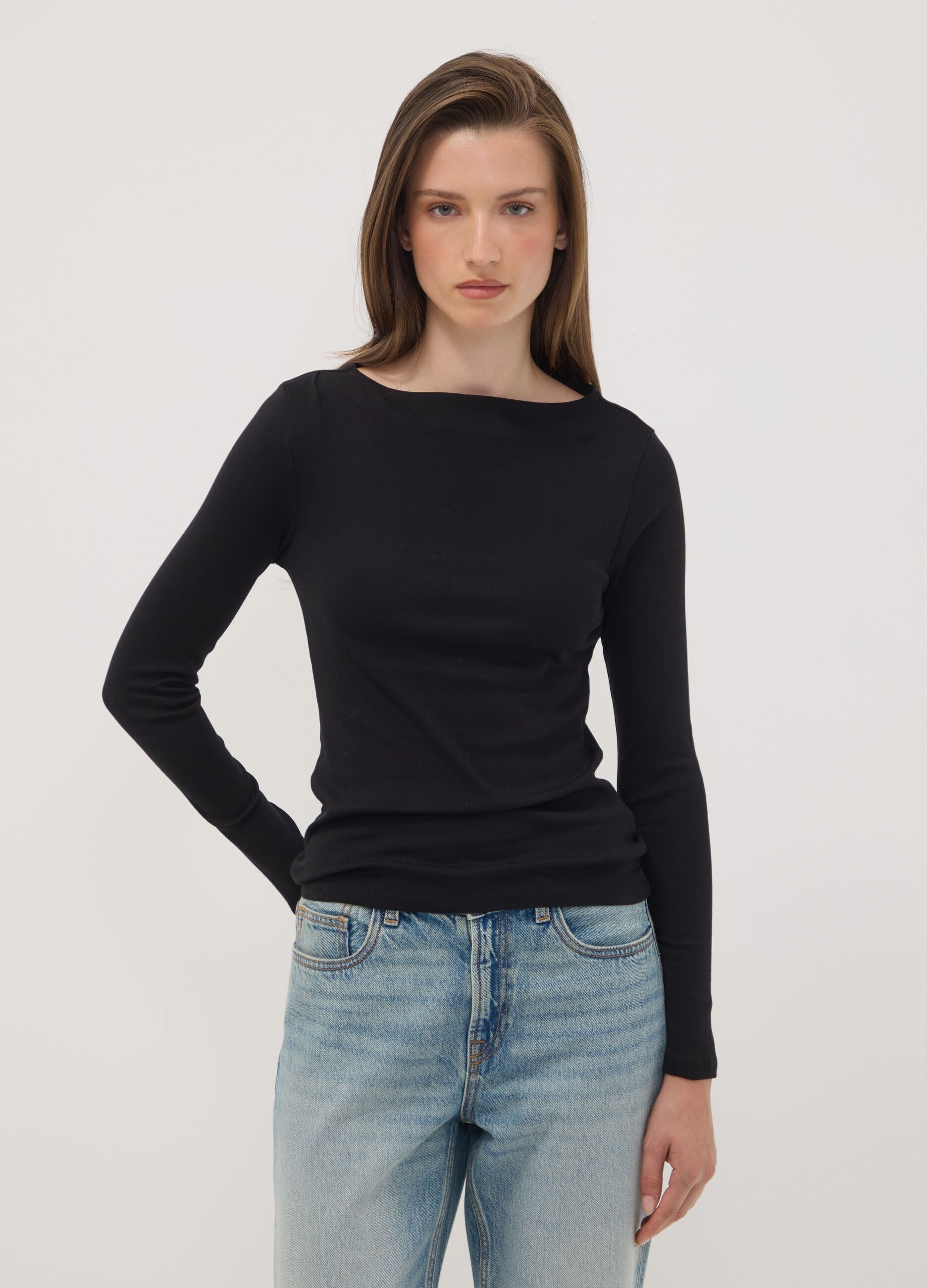 Black pure cotton crew-neck T-shirt