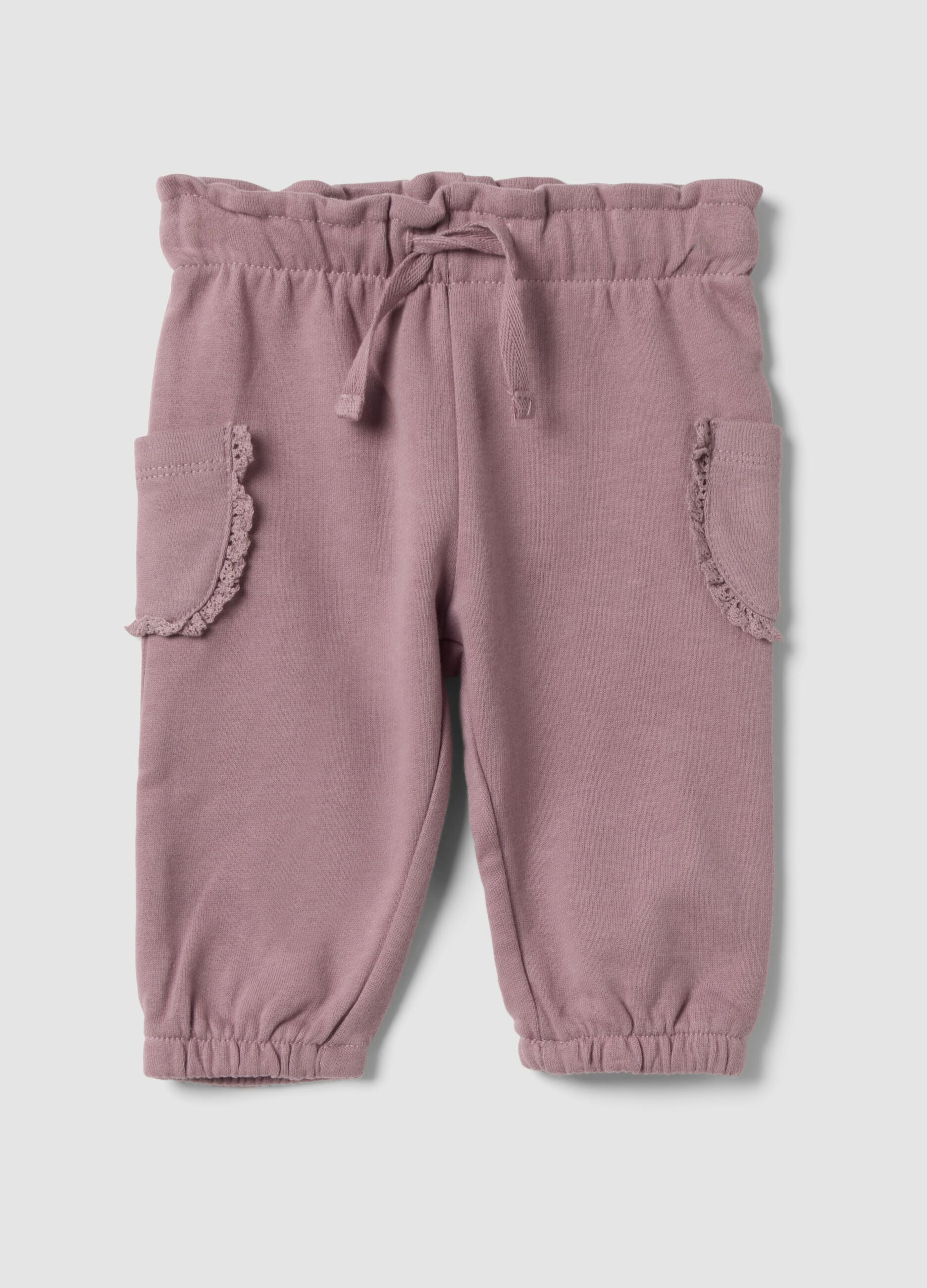 Purple organic cotton trousers with elasticated waist, regular fit