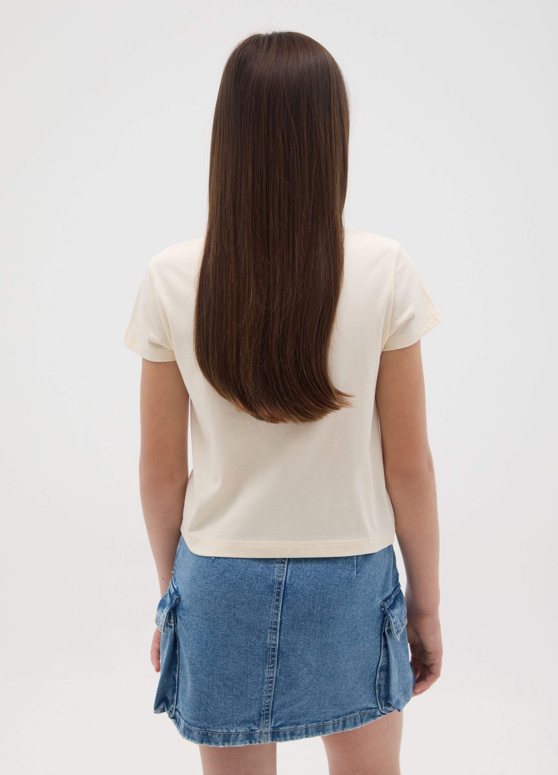 Girls' beige cotton T-shirt regular fit