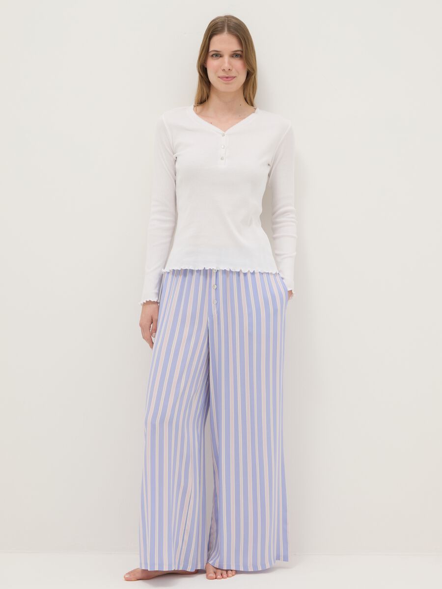 White pure cotton pyjama top, regular fit with henley collar_0