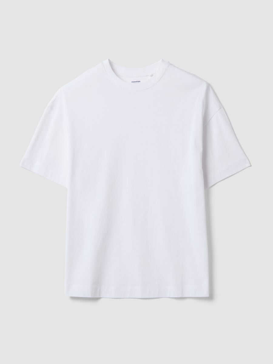 White oversized pure cotton short-sleeve T-shirt_0