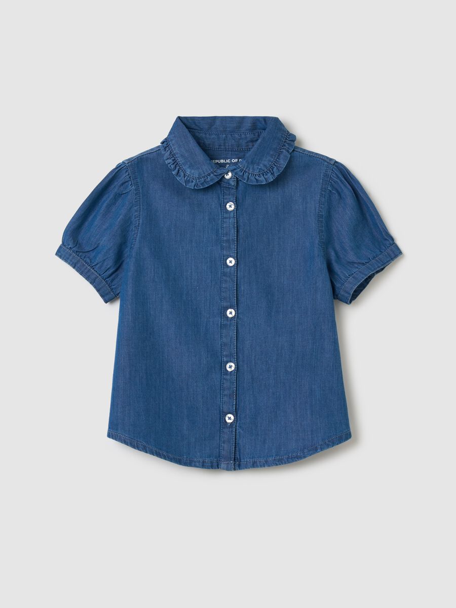 Short-sleeved denim shirt_0