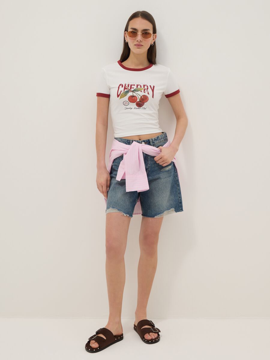 White stretch cotton regular-fit T-shirt with cherry print_2