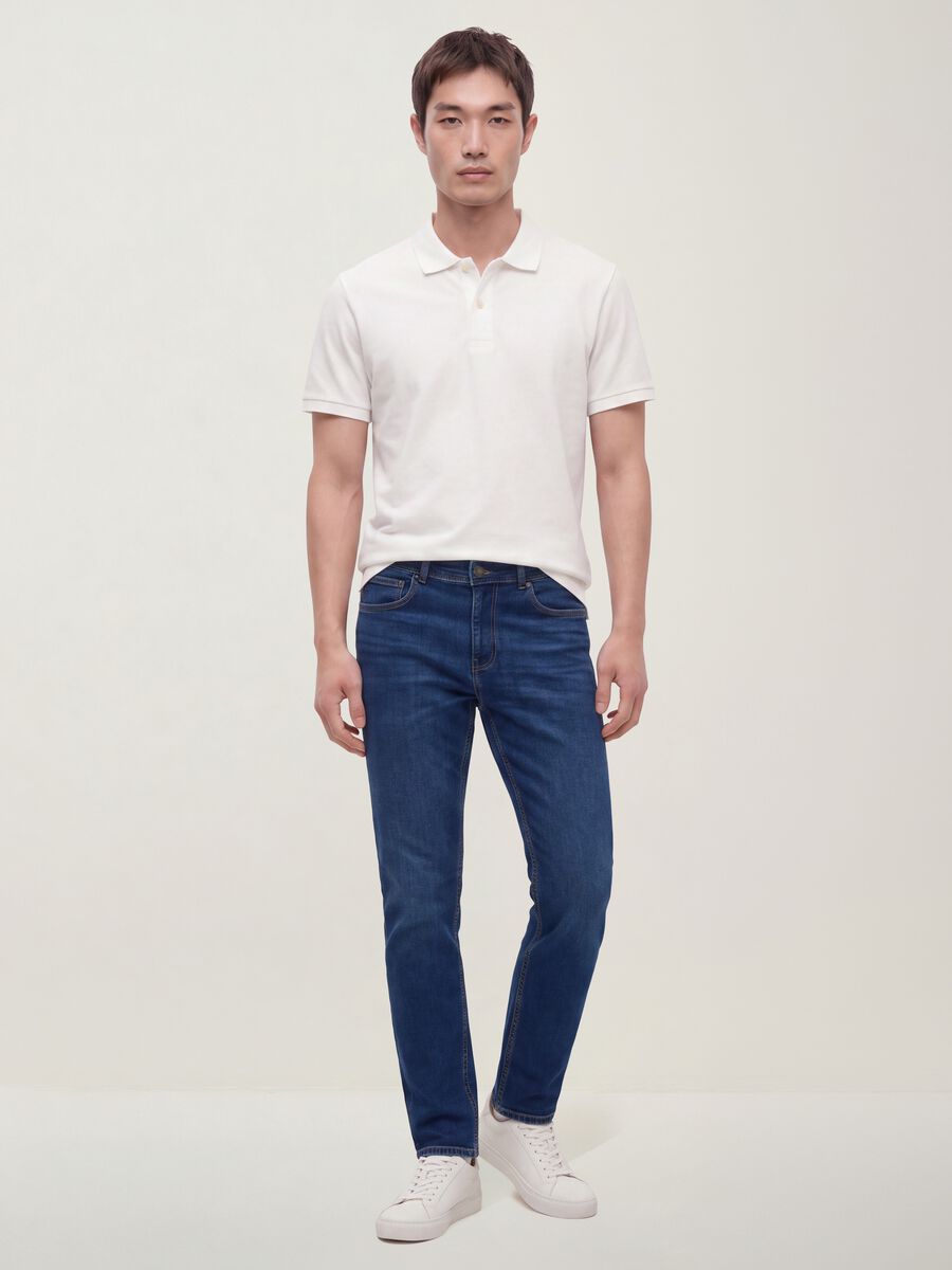 Jeans denim blu in cotone elasticizzato skinny fit_0