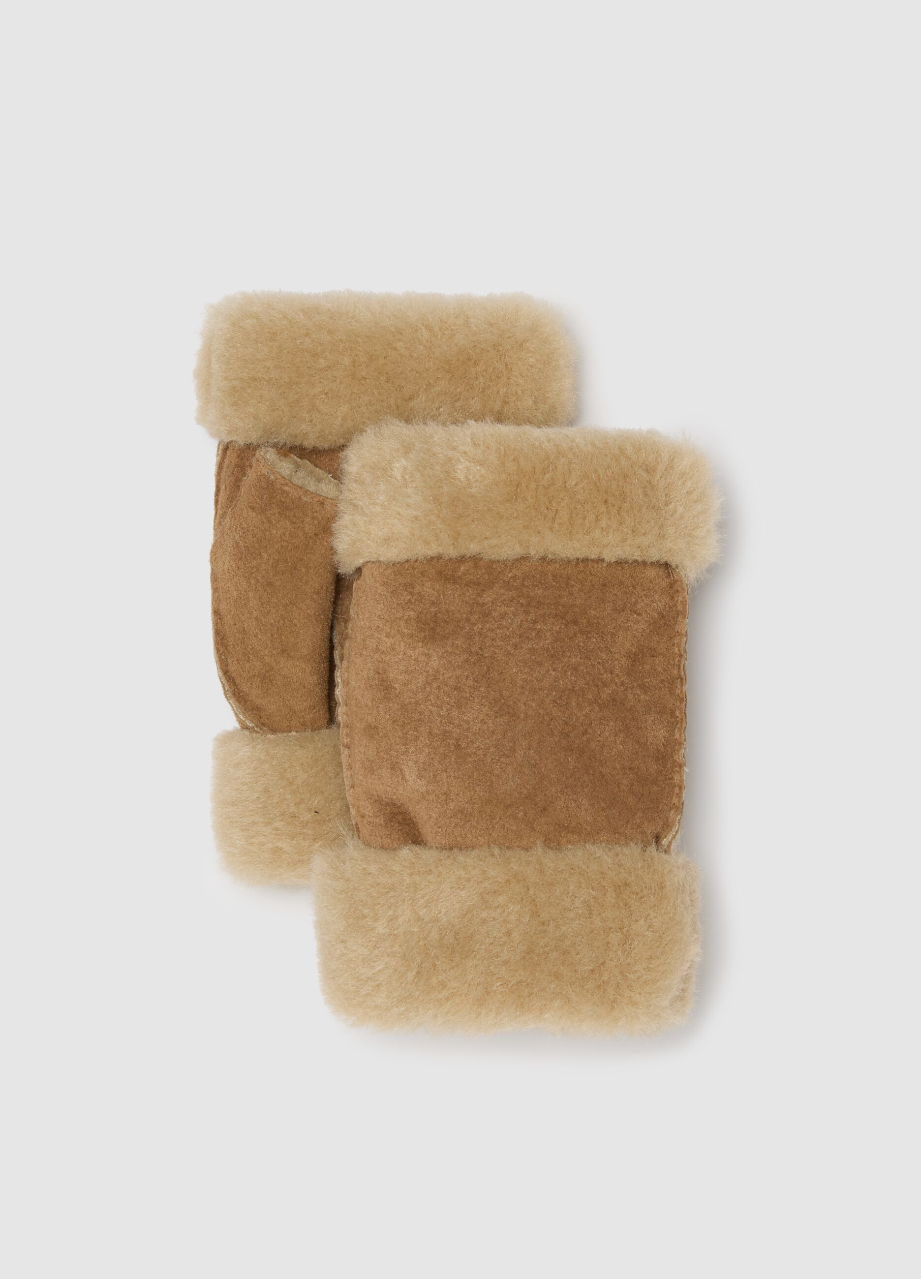 Beige fingerless gloves in genuine leather