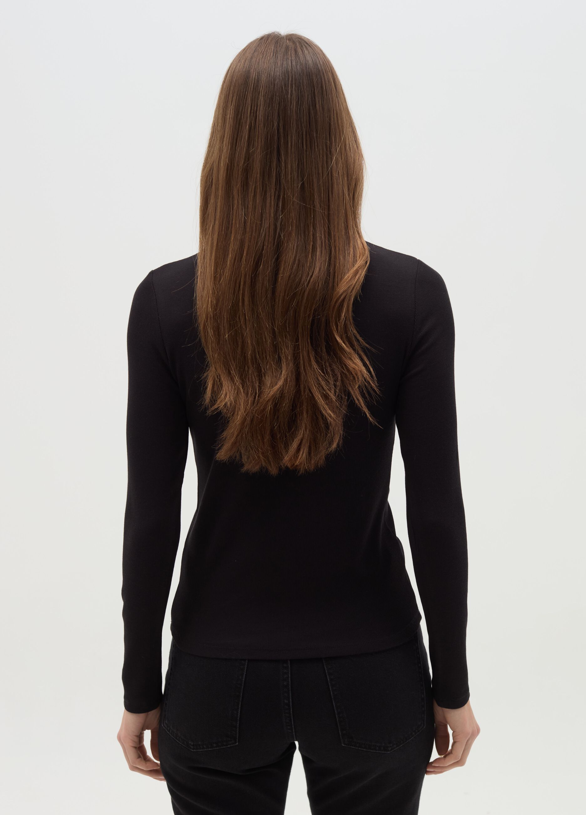 Stretch cotton and modal turtleneck jumper with ribbing