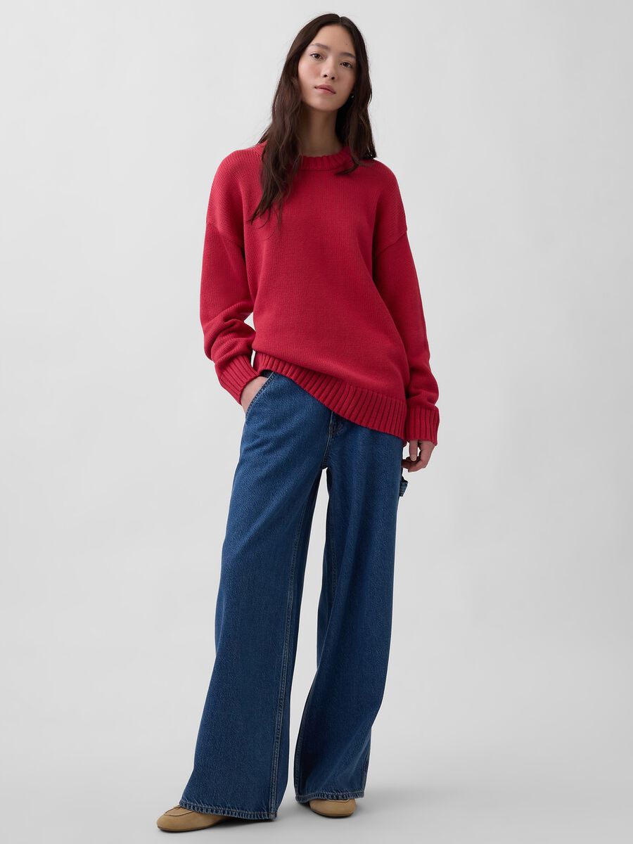 Regular fit red pure cotton crew neck jumper_1