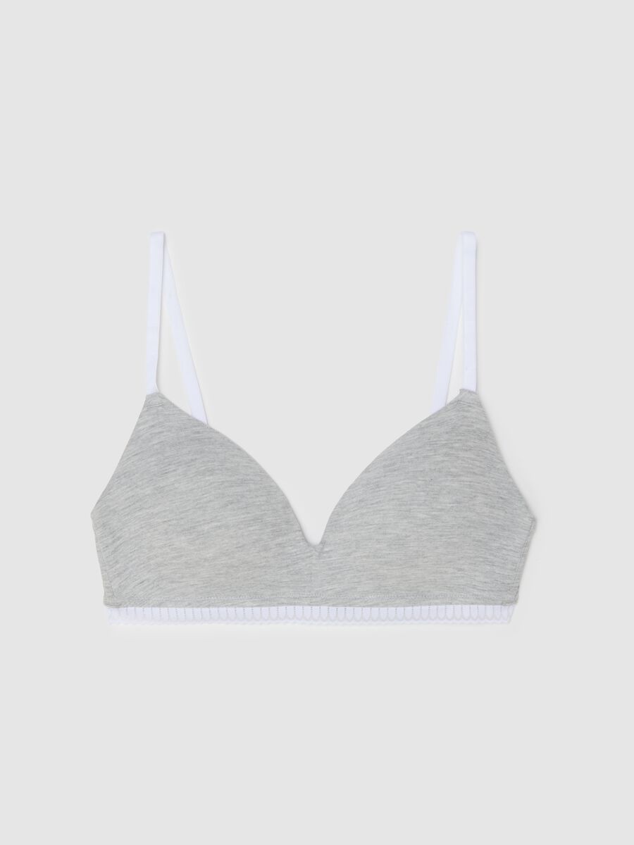 Grey triangle cotton bra with padding_0