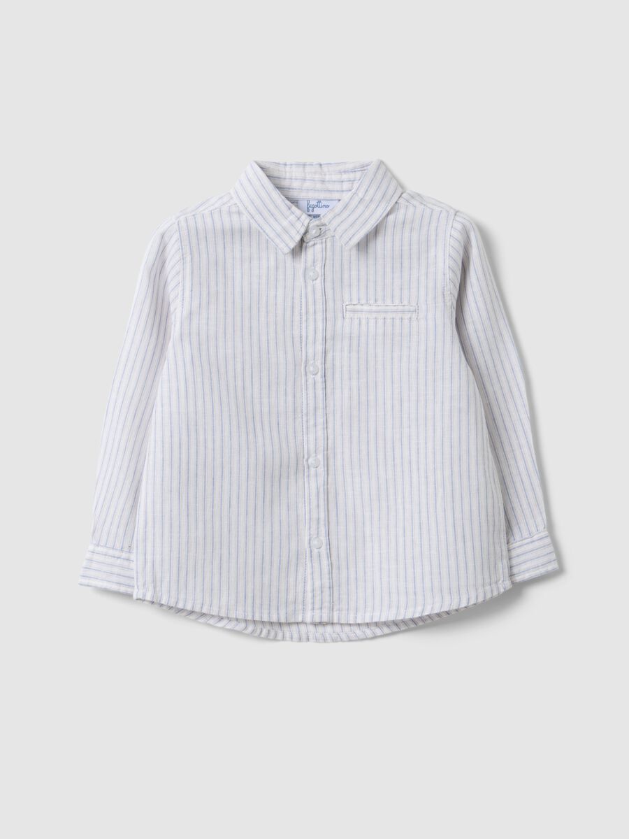 Children's regular fit striped multicolour linen-cotton blend shirt_0