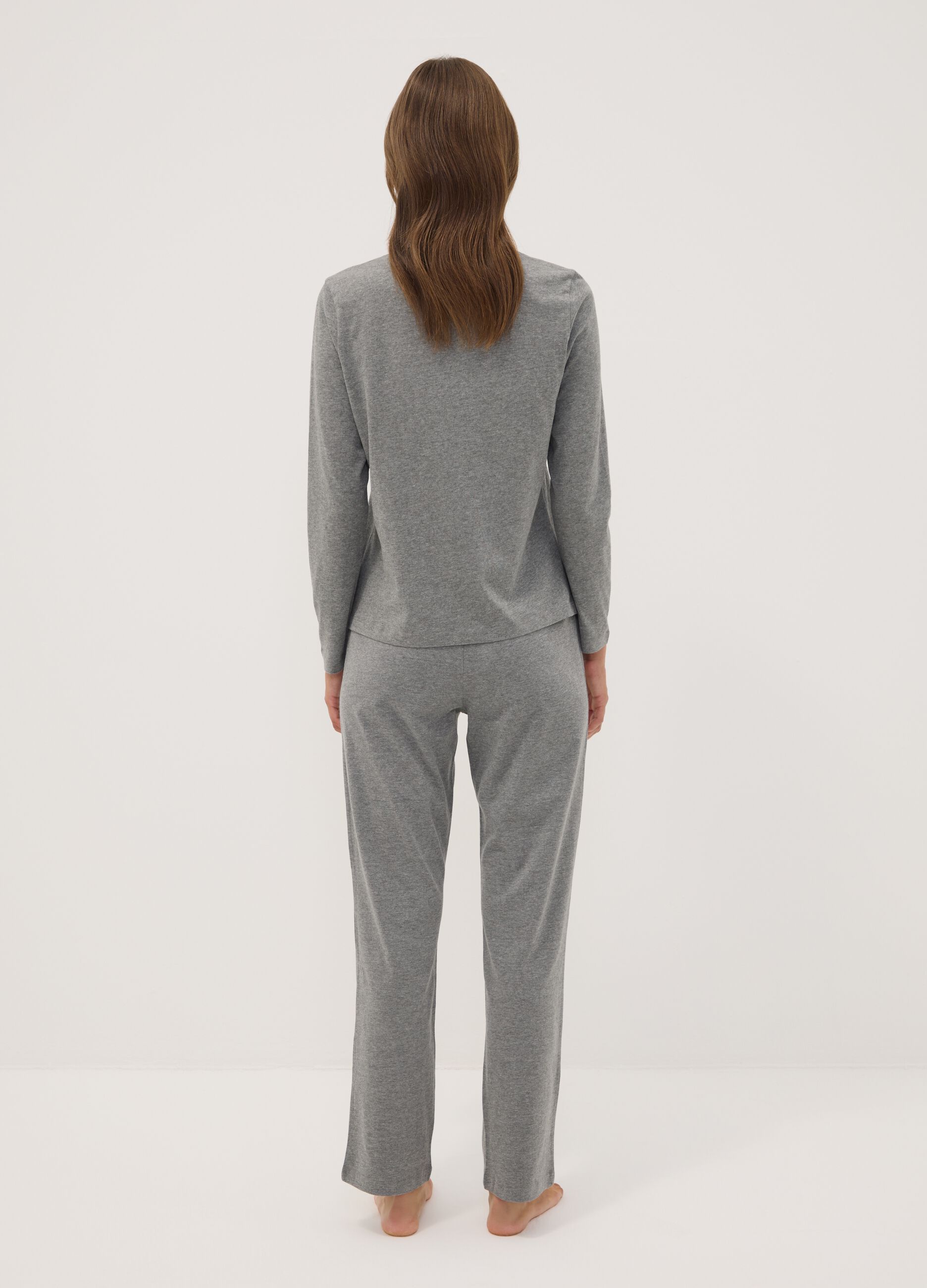 Grey organic cotton and viscose blend pyjamas with teddy bear print
