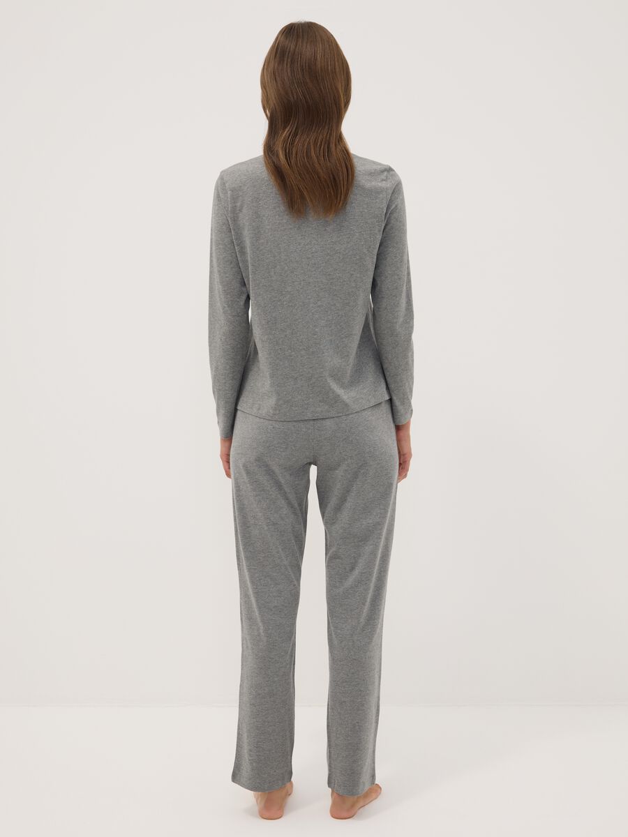 Grey organic cotton and viscose blend pyjamas with teddy bear print_2