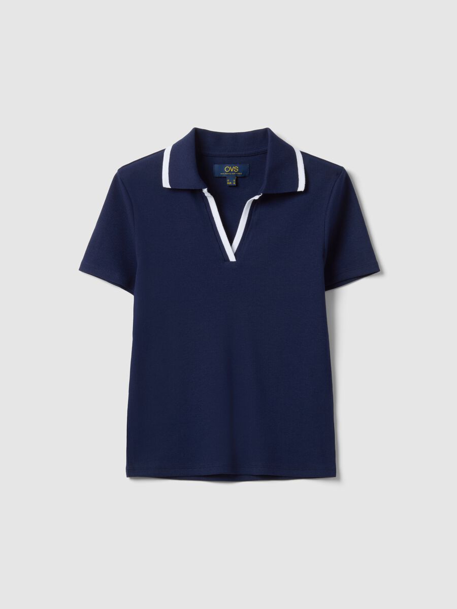 Polo in cotone elasticizzato blu regular fit con collo a contrasto_4