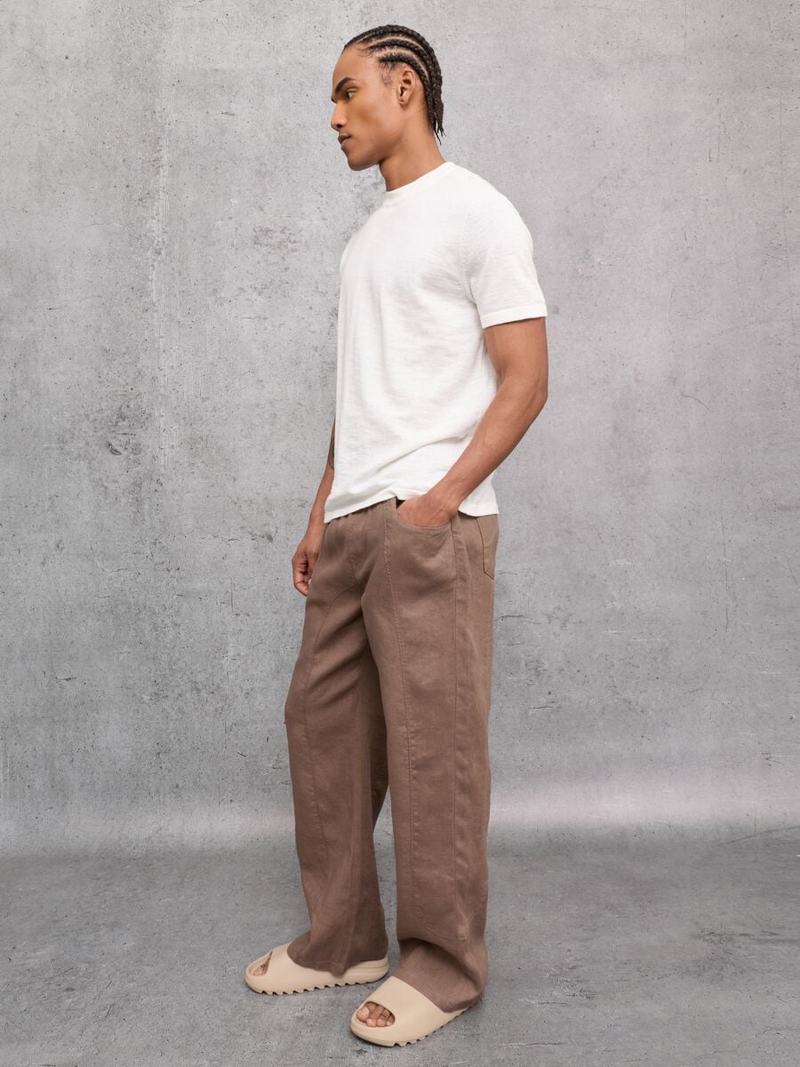 100% Linen Wide Leg Pants Mocha_4
