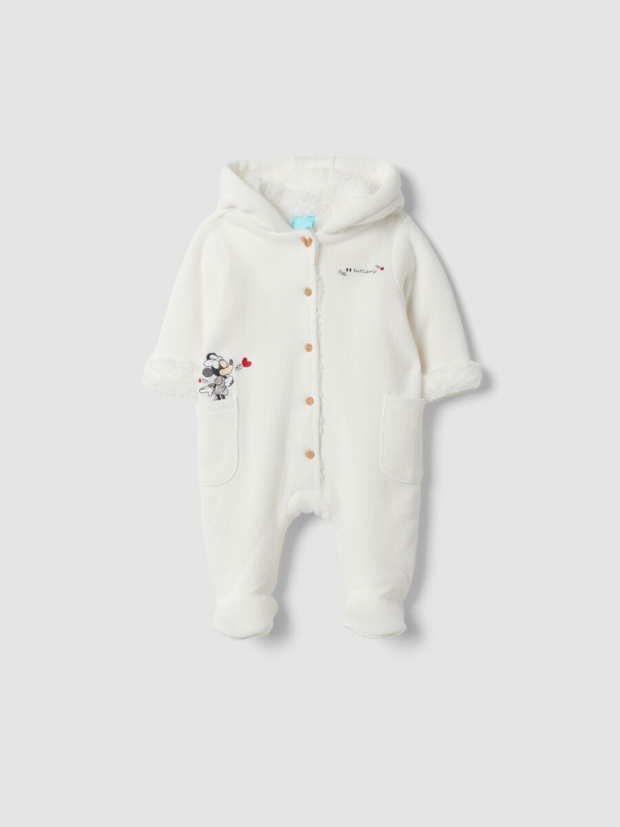 Tutina bianca con cappuccio in misto cotone con stampa Minnie_0