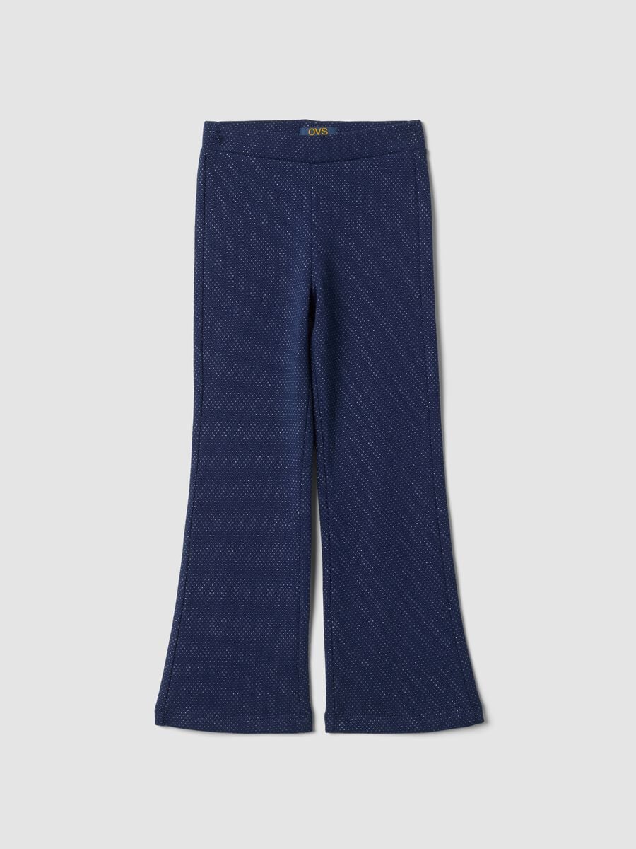 Blue flared stretch cotton leggings_0