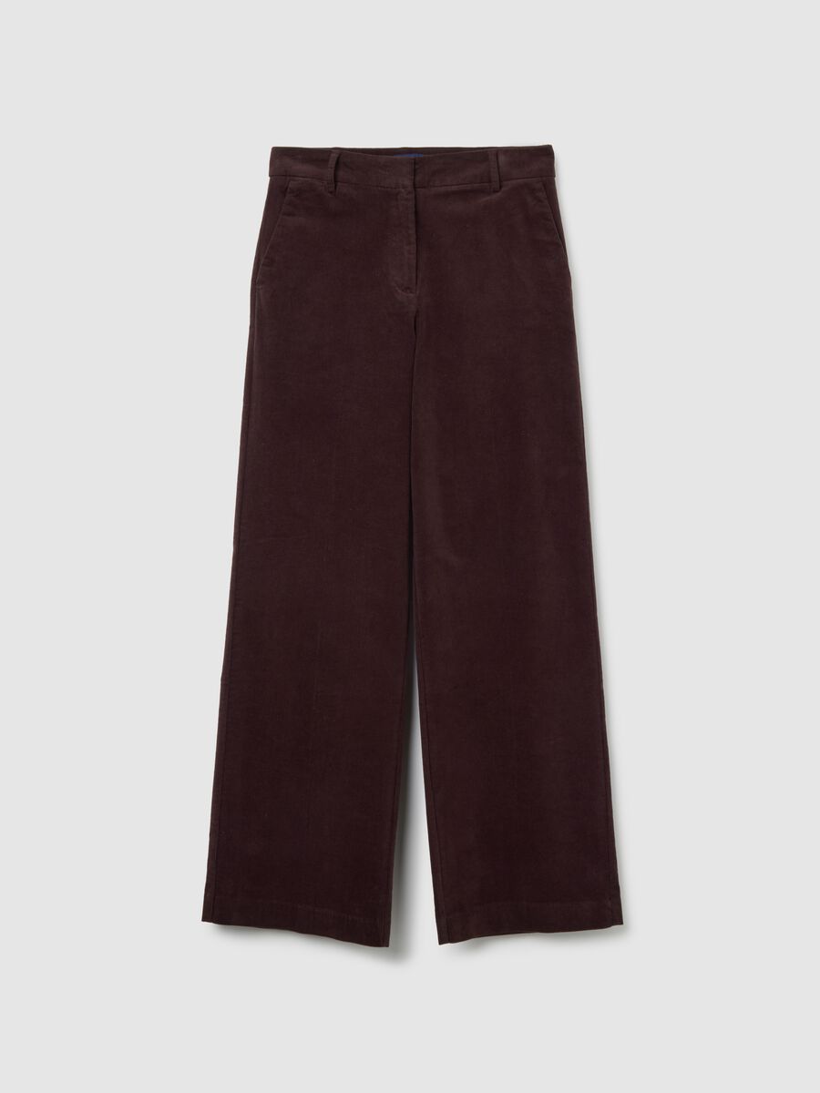 Regular fit brown cotton and velvet trousers_4
