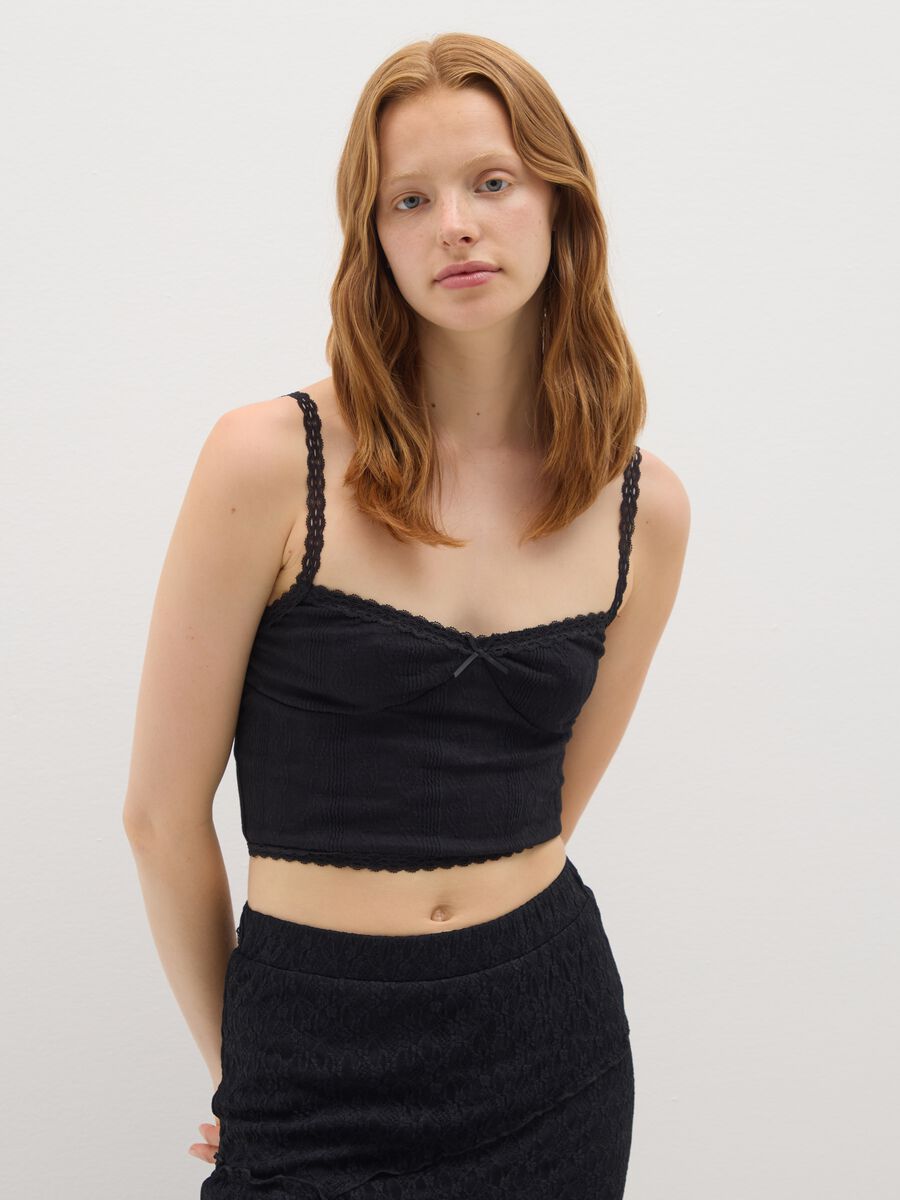 Women's Black Cotton Top with Lace_0