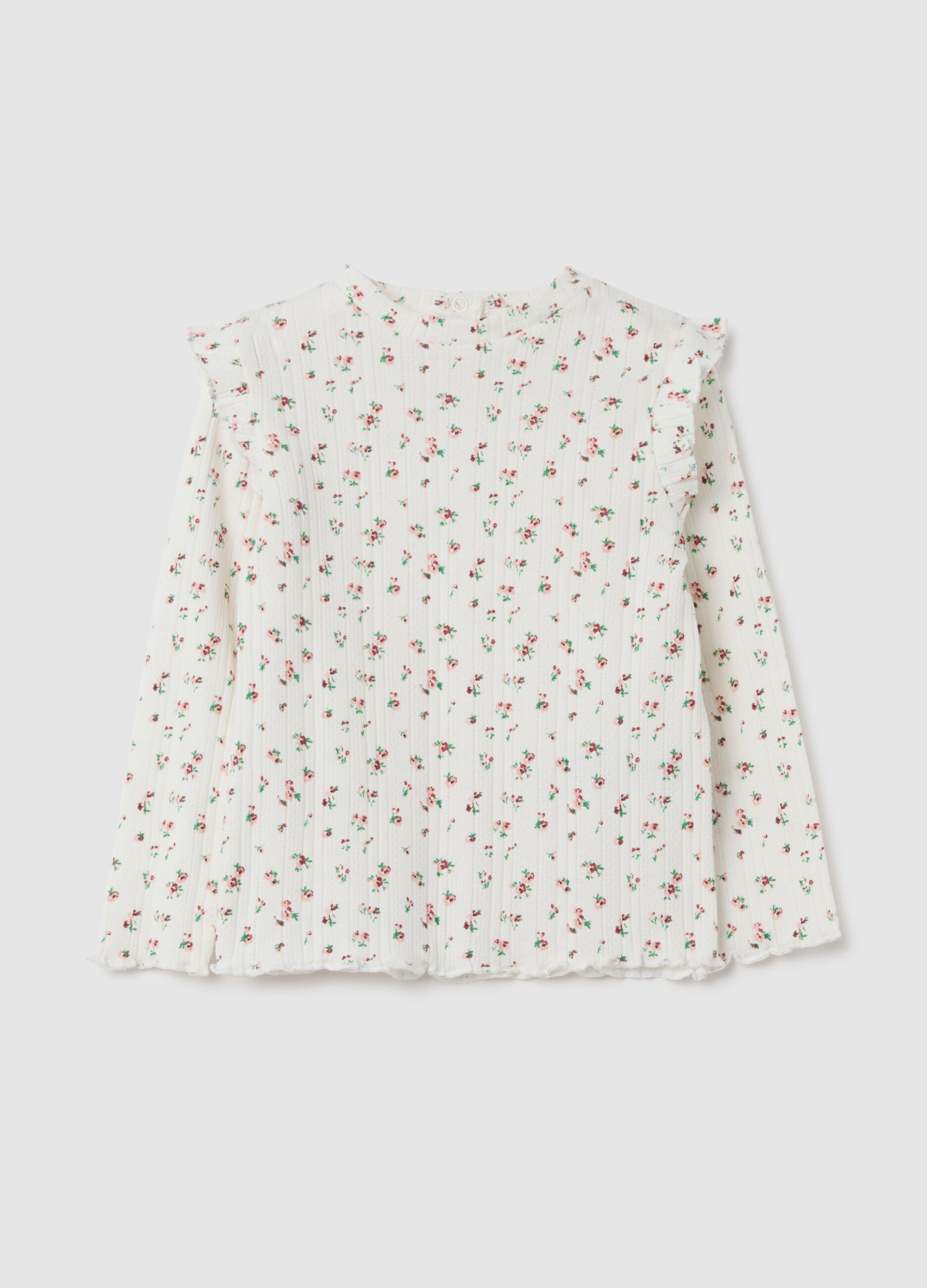 Girl's multicolour cotton blend regular fit t-shirt with ruffles