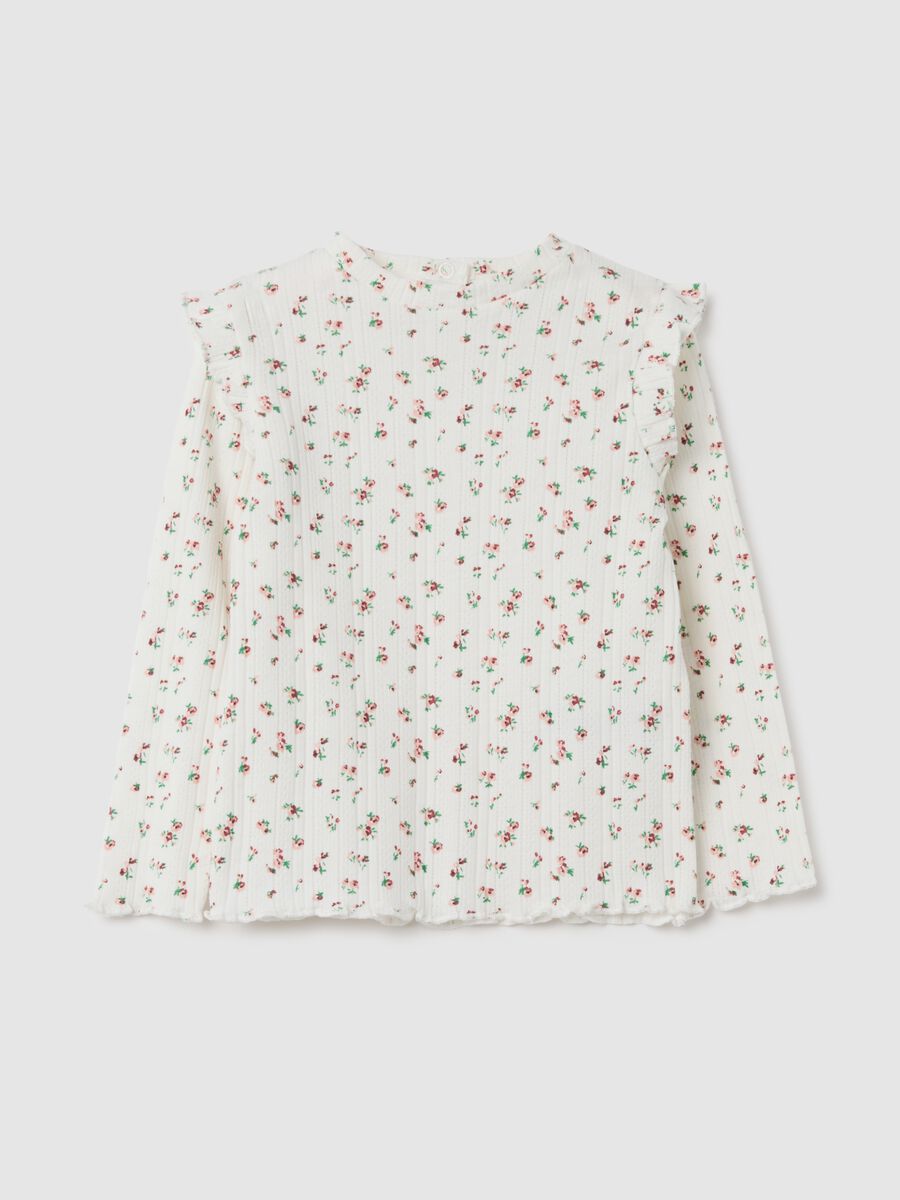 Girl's multicolour cotton blend regular fit t-shirt with ruffles_0