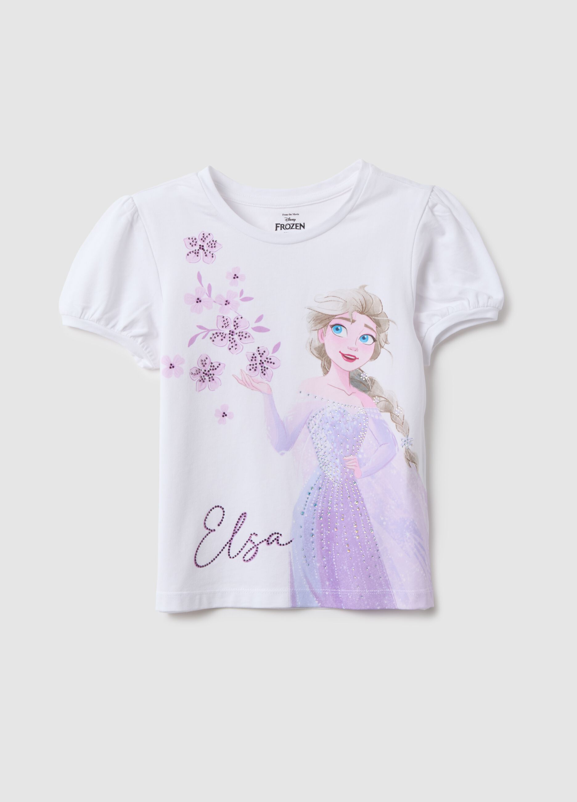 T-shirt in cotone elasticizzato multicolor per bambina con stampa Frozen