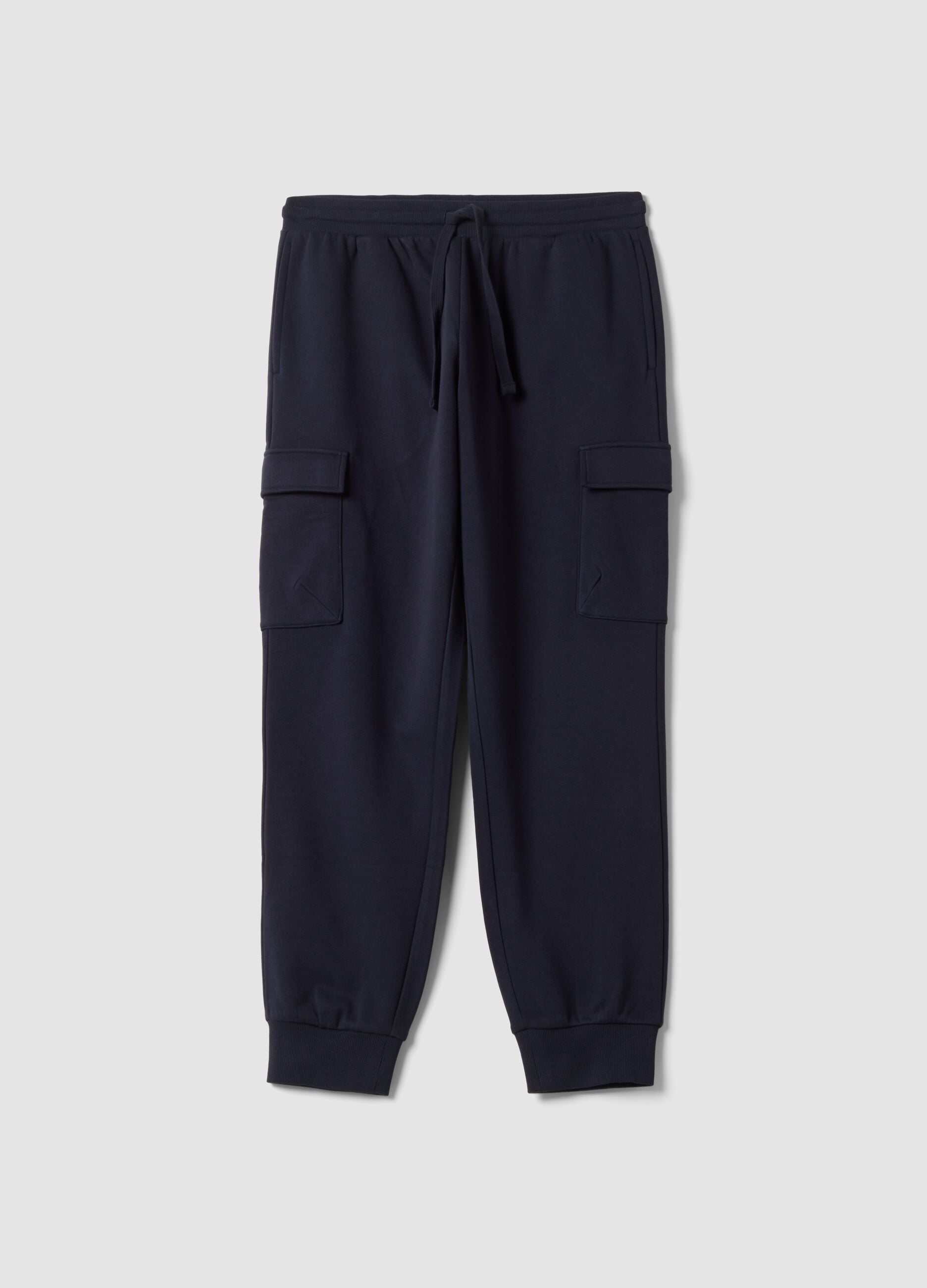 Blue cotton-blend cargo jogger trousers with drawstring, regular fit