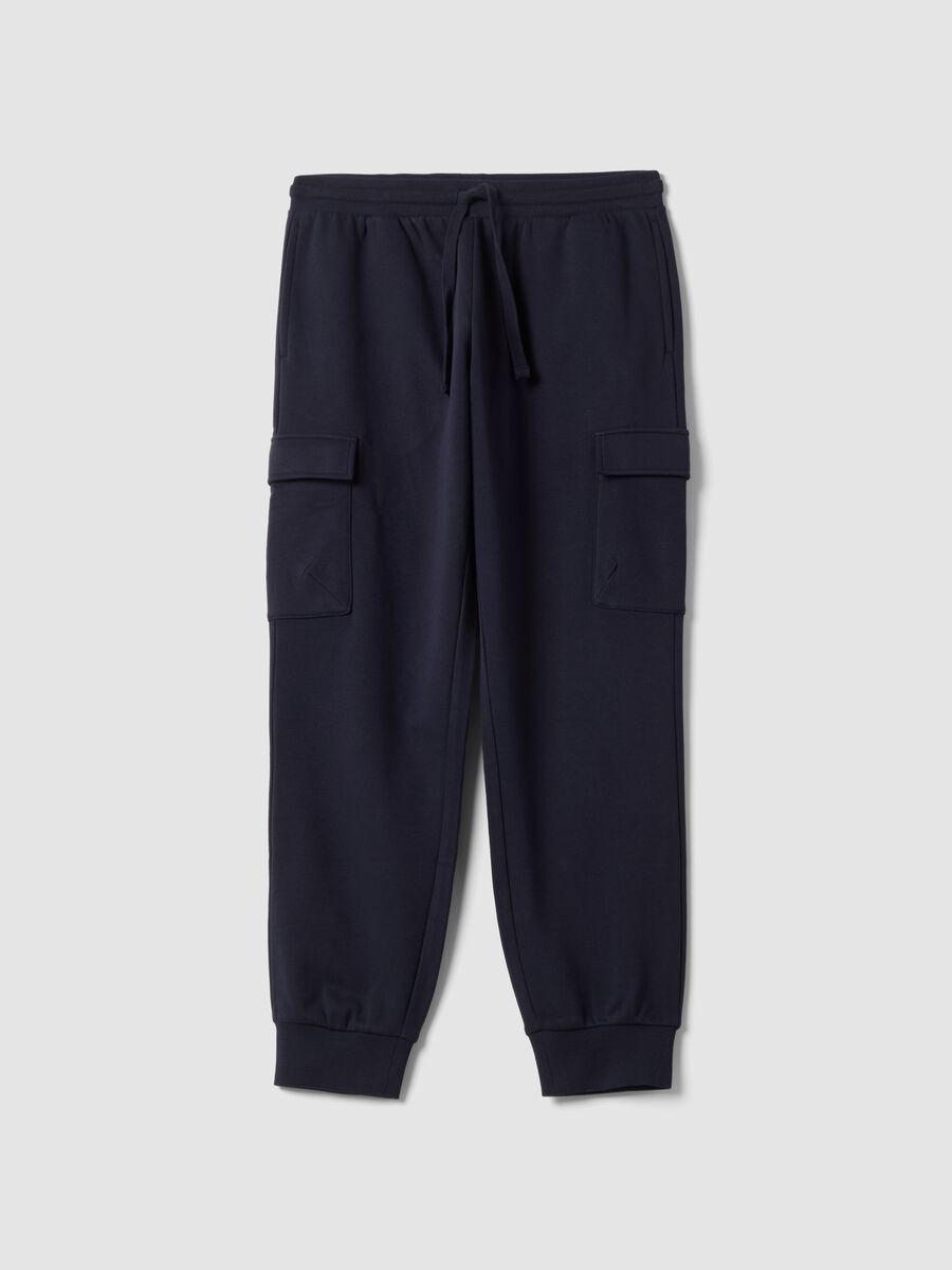 Pantaloni jogger cargo blu in misto cotone con coulisse regular fit_0