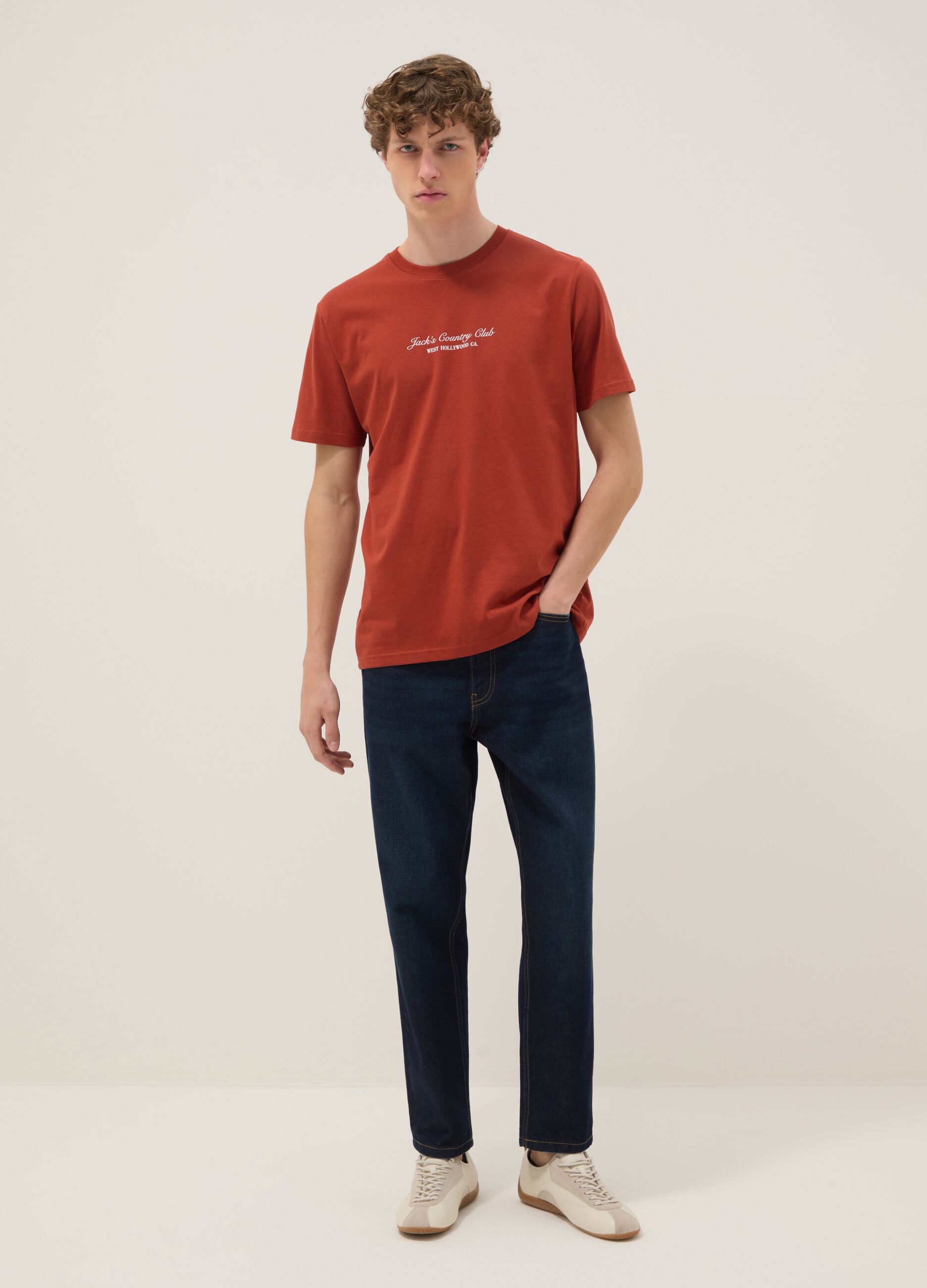 Red slogan T-shirt in pure cotton, regular fit
