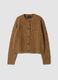 Brown crew-neck stretch wool cardigan, regular fit_0