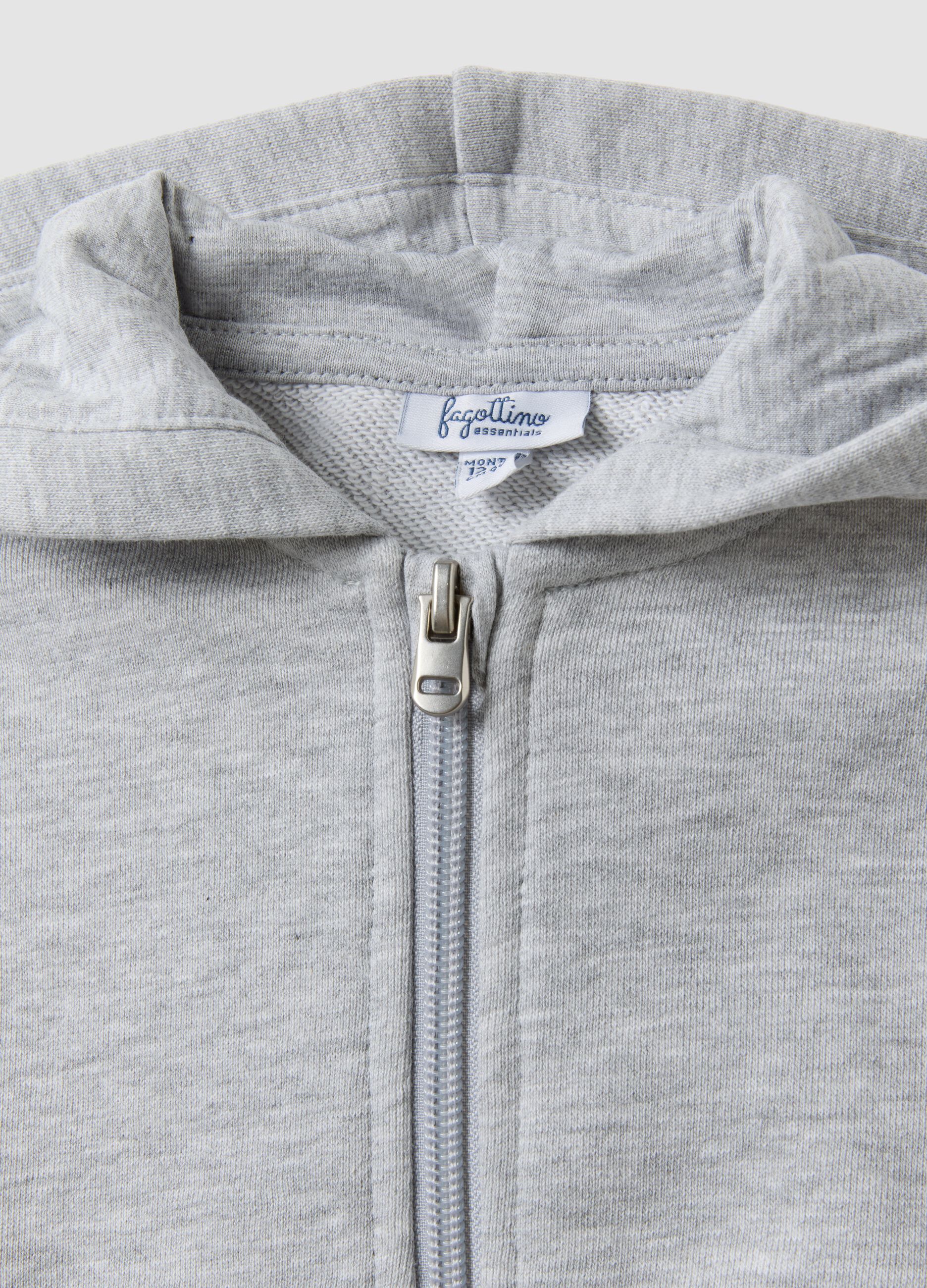 Grey hooded sweatshirt in pure organic cotton, oversized fit for baby girl