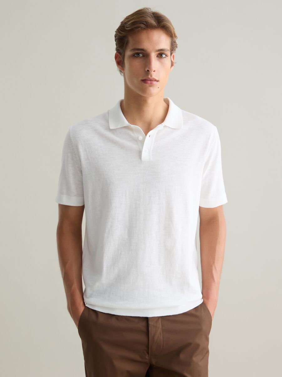 White Short Sleeve Cotton Polo_0